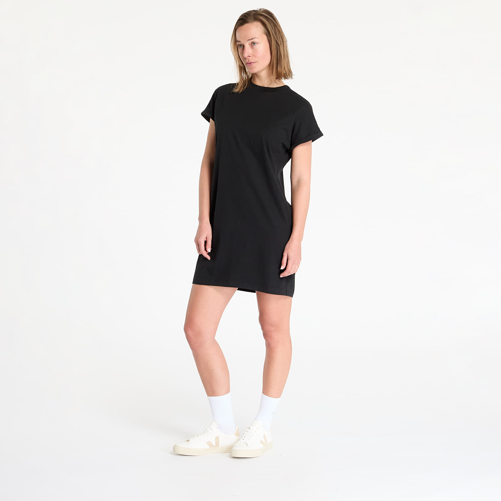 Dresses Urban Classics Ladies Organic Cotton Cut On Sleeve Tee Dress Black