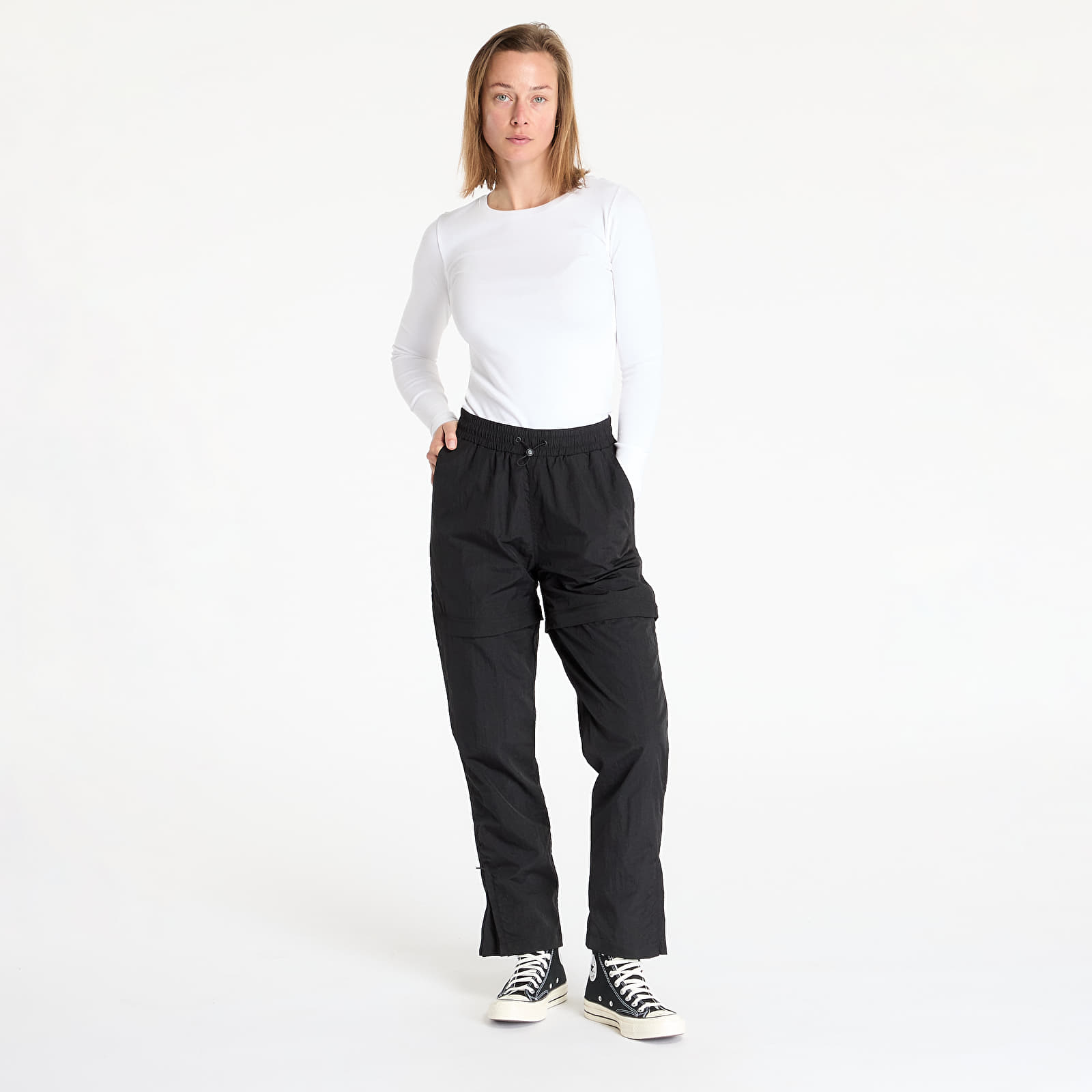 Jeans und Hosen Urban Classics Ladies Shiny Crinkle Nylon Zip Pants Black