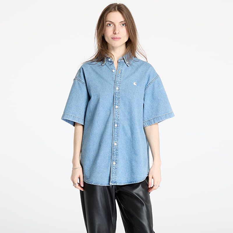 Hemd Carhartt WIP S/S Lucas Shirt UNISEX Blue Bleached