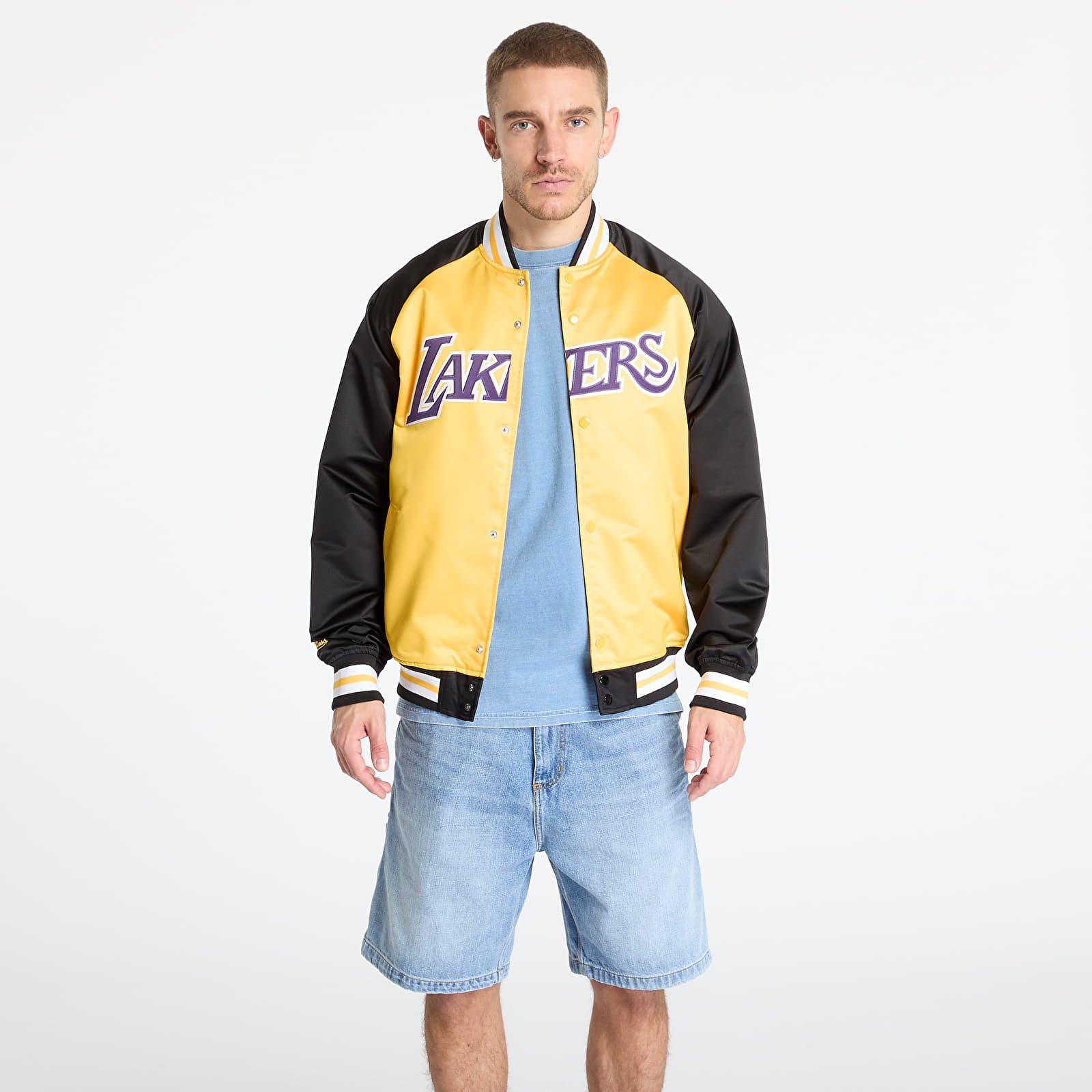 Joped Mitchell & Ness NBA Double Clutch Lw Satin Jacket Vintage Logo Lakers Black/ Gold