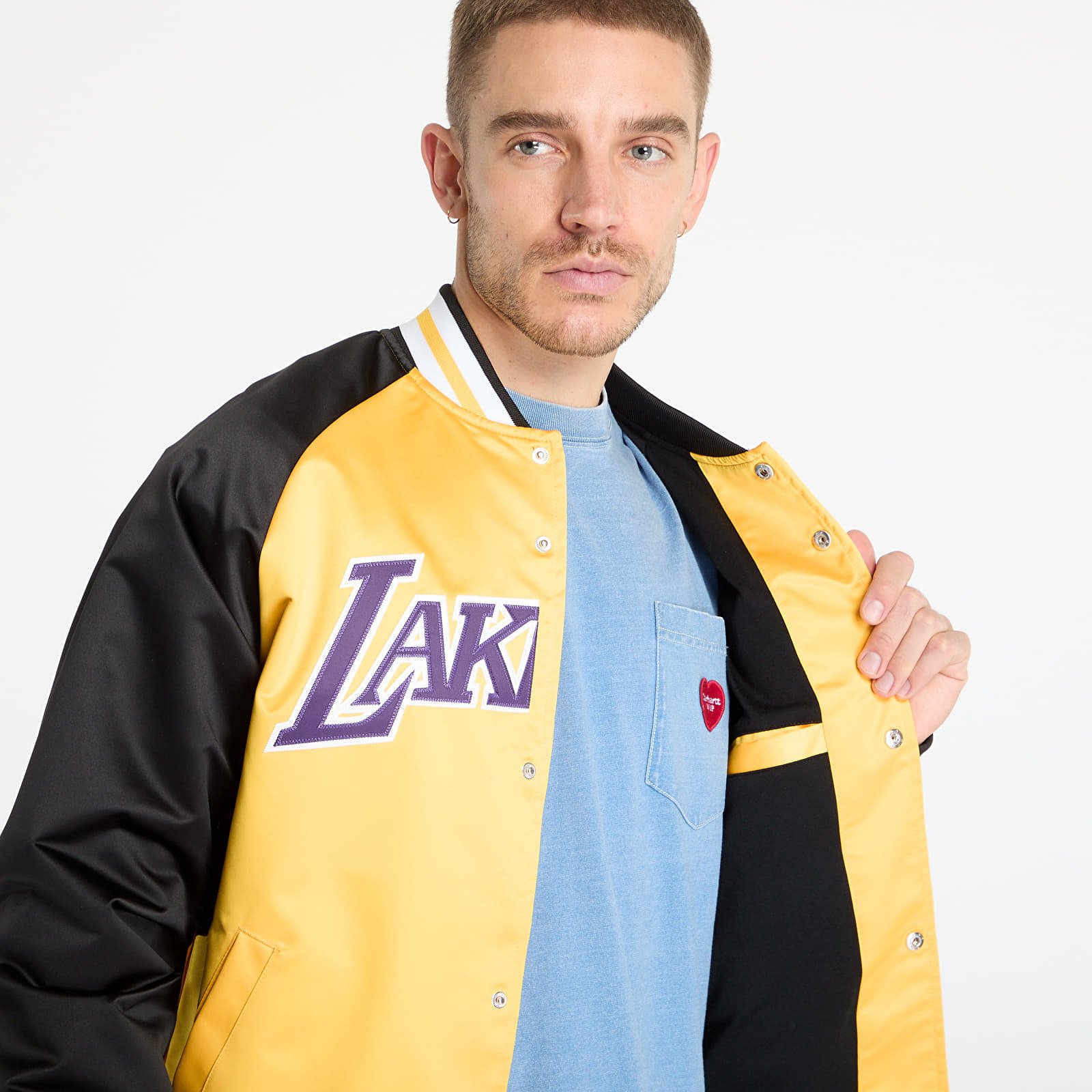Joped Mitchell & Ness NBA Double Clutch Lw Satin Jacket Vintage Logo Lakers Black/ Gold