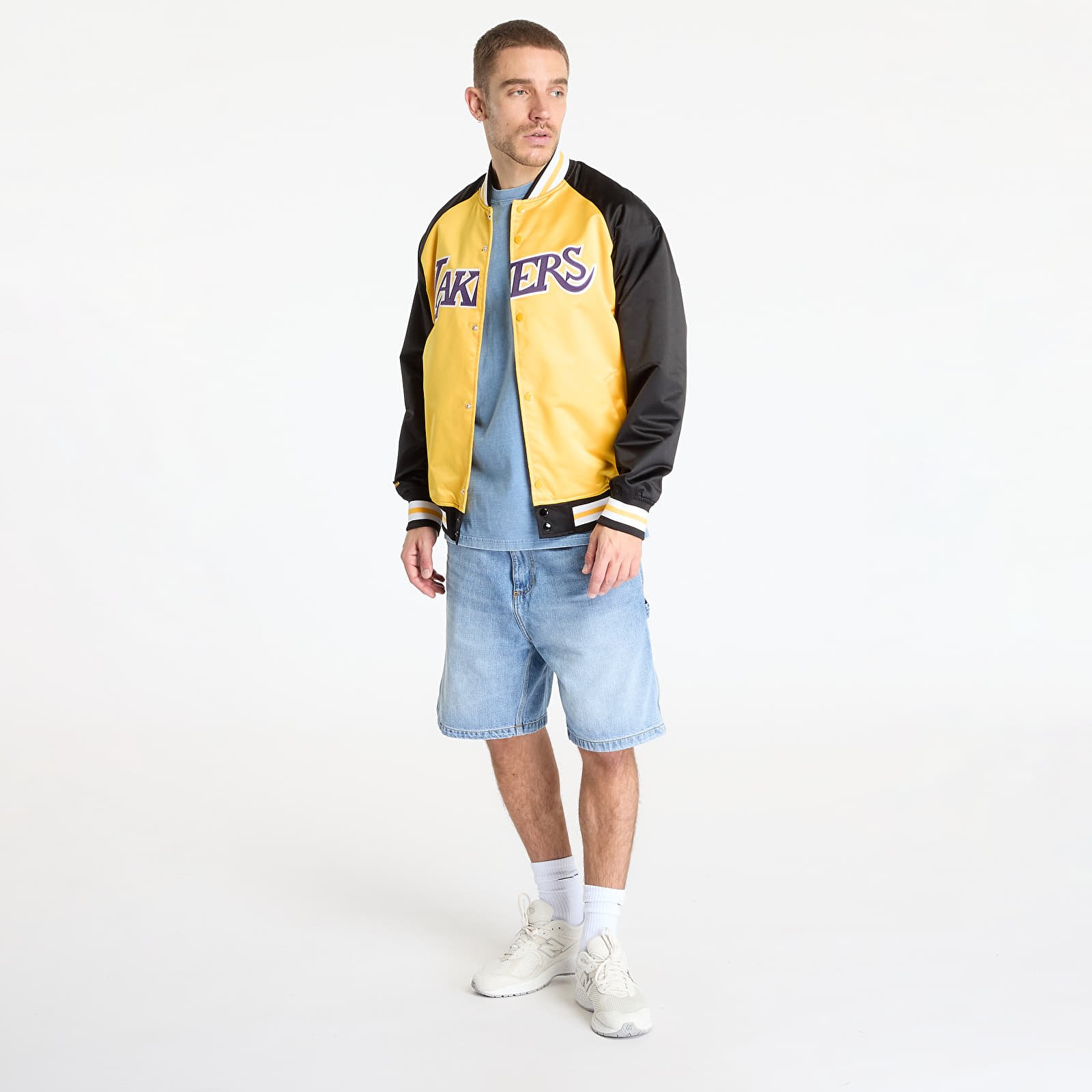 Joped Mitchell & Ness NBA Double Clutch Lw Satin Jacket Vintage Logo Lakers Black/ Gold