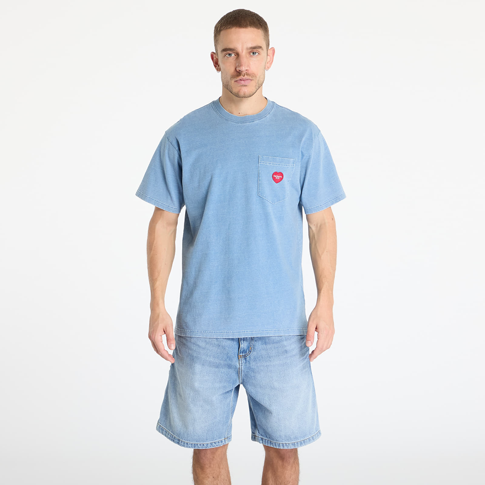 Miesten T-paidat Carhartt WIP S/S Ingo Pocket T-Shirt UNISEX Light Blue Garment Dyed