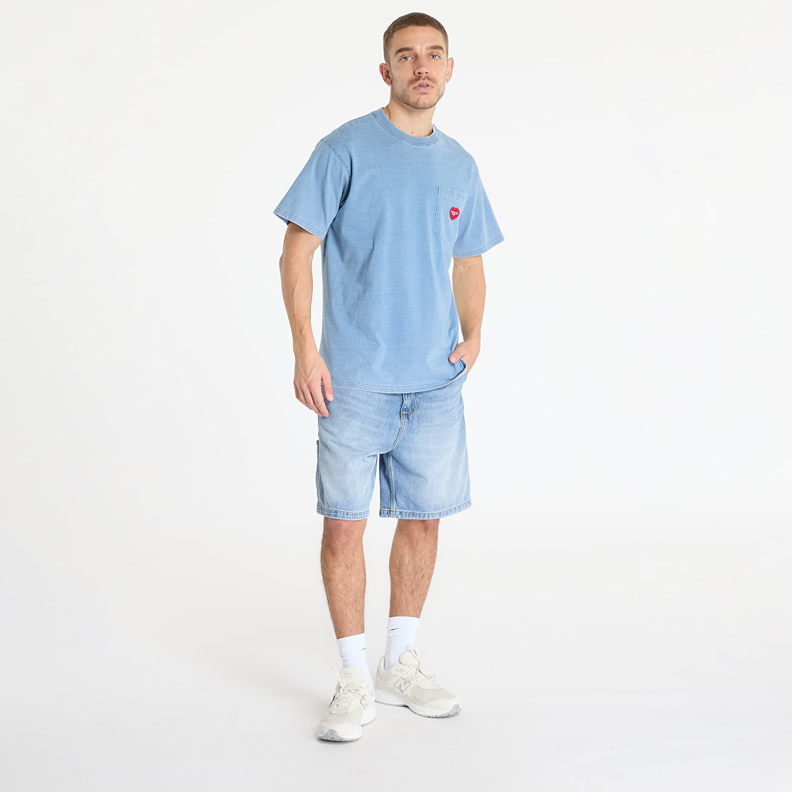 Miesten T-paidat Carhartt WIP S/S Ingo Pocket T-Shirt UNISEX Light Blue Garment Dyed