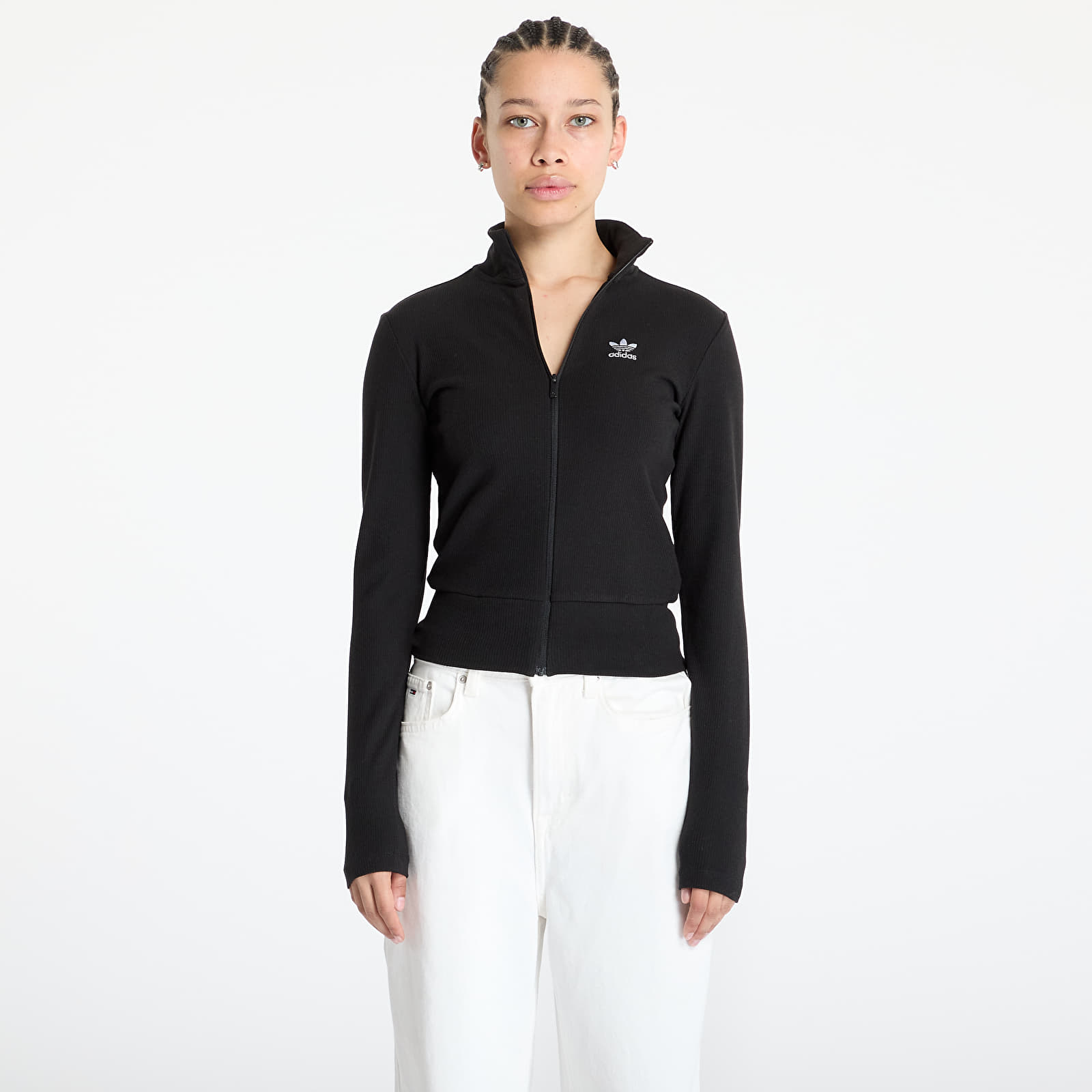 Sudaderas de mujer adidas Essentials Rib Full Zip Tracktop Black/ Black