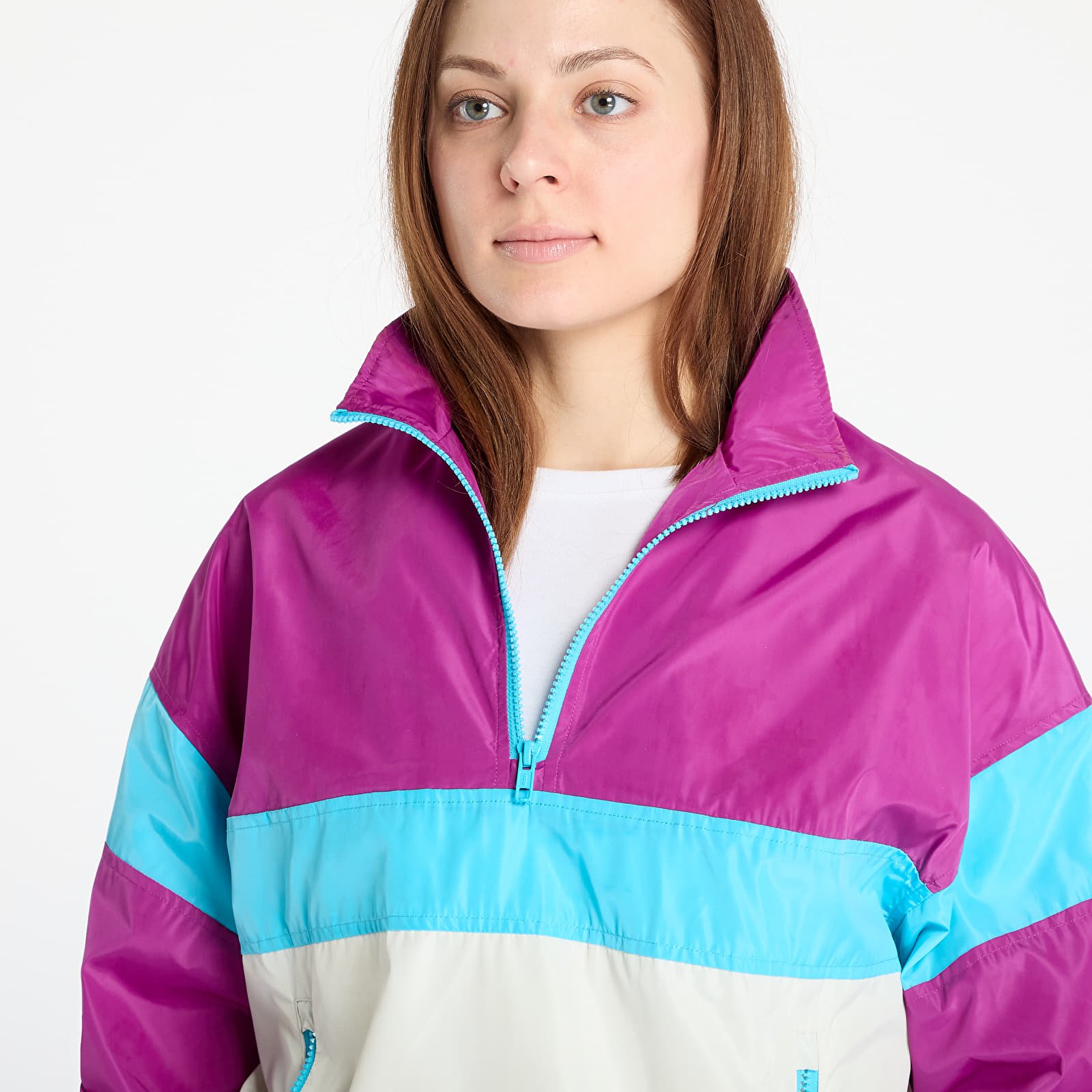 Jackets Urban Classics Ladies 3-Tone Stand Up Collar Pull Over Jacket Purple/ Cream/ Blue