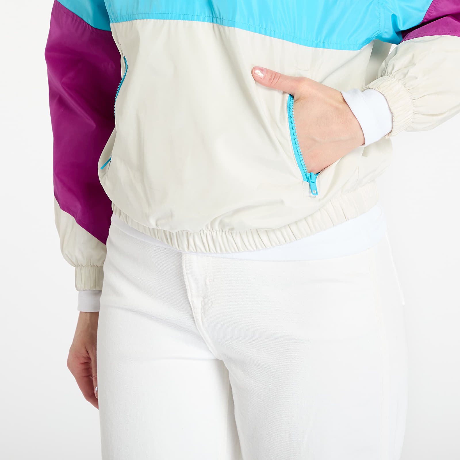 Jackets Urban Classics Ladies 3-Tone Stand Up Collar Pull Over Jacket Purple/ Cream/ Blue