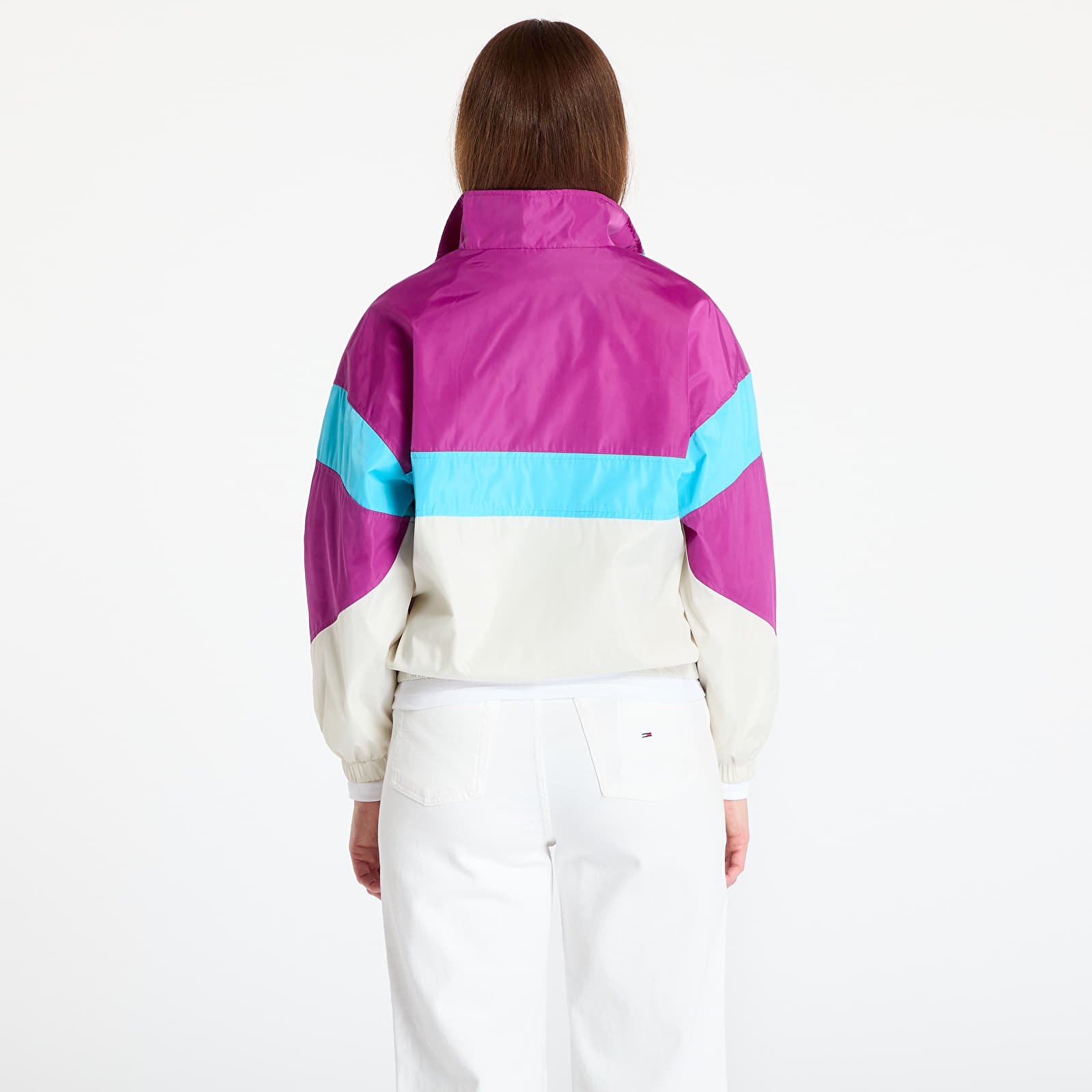 Jackets Urban Classics Ladies 3-Tone Stand Up Collar Pull Over Jacket Purple/ Cream/ Blue