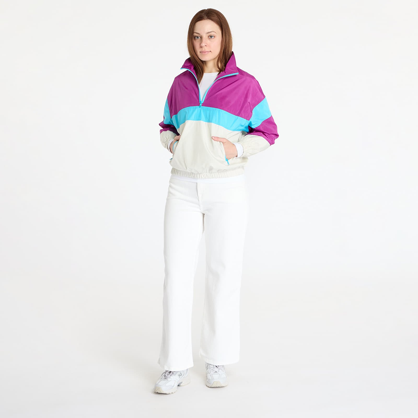 Jackets Urban Classics Ladies 3-Tone Stand Up Collar Pull Over Jacket Purple/ Cream/ Blue