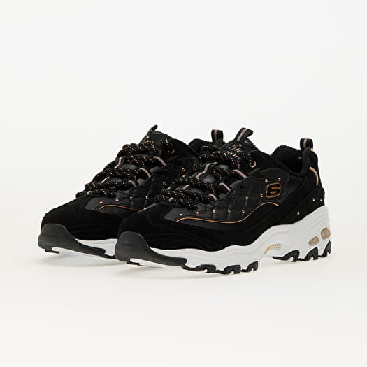 black and rose gold skechers