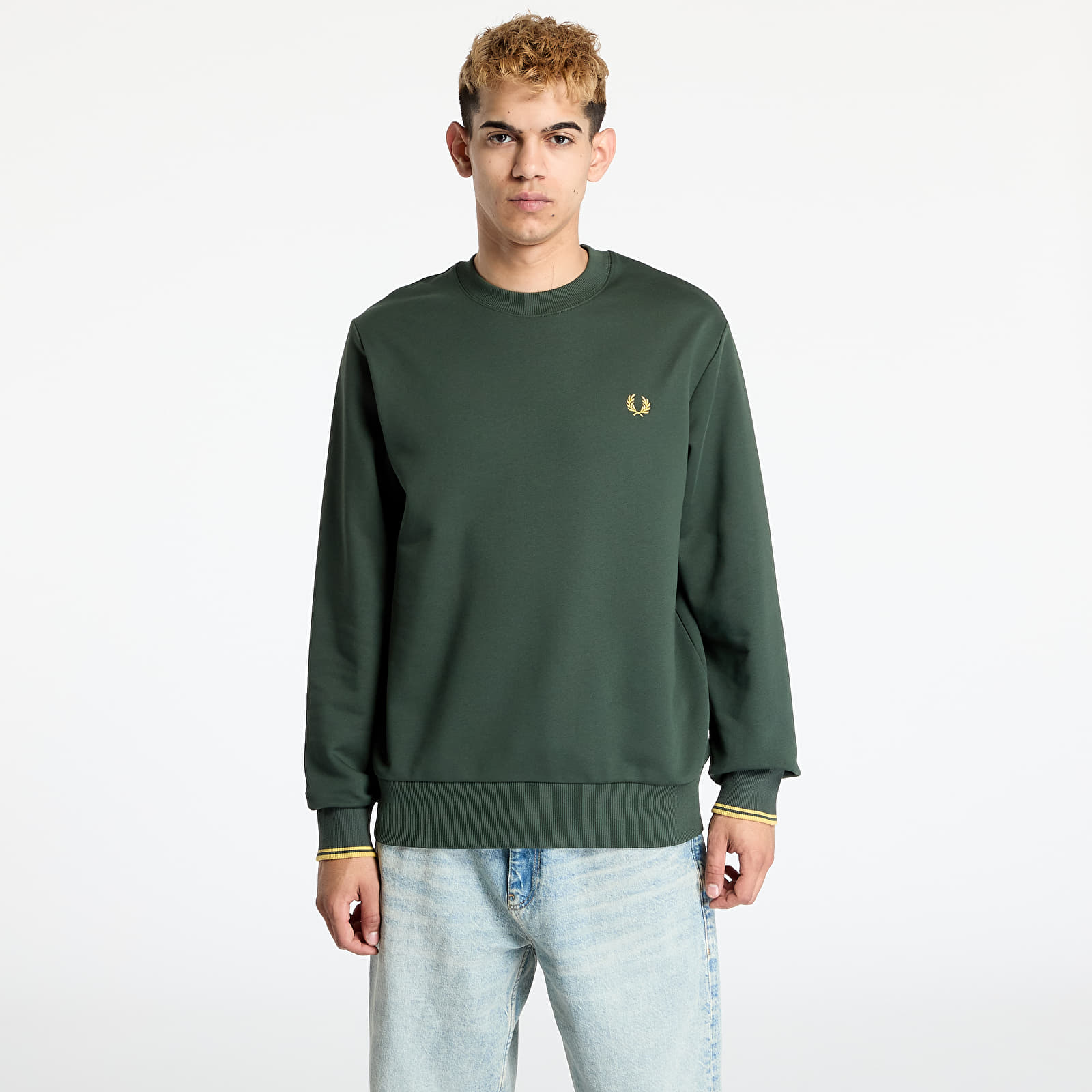 Pánske mikiny FRED PERRY Crew Neck Sweatshirt Court Green