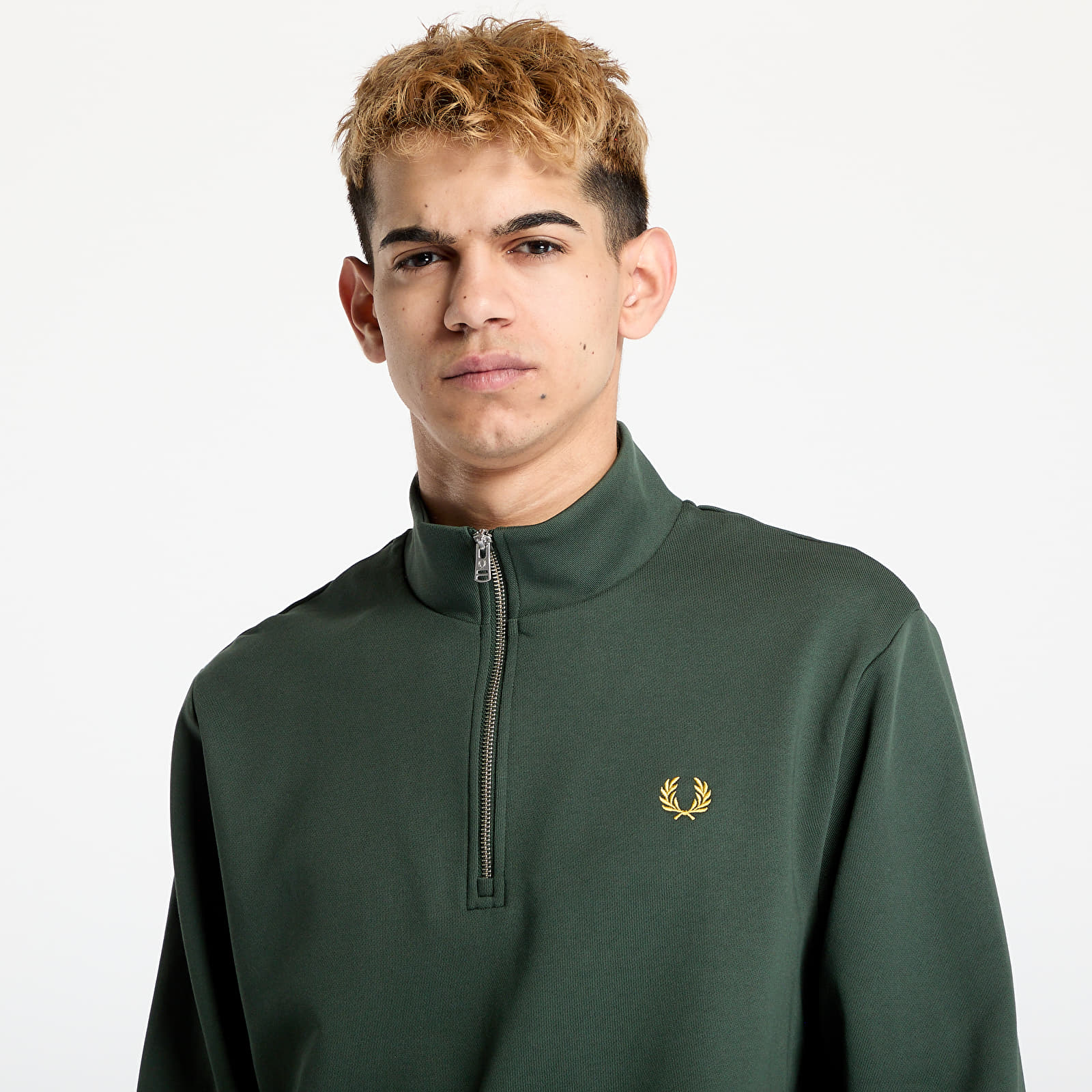 Pánské mikiny FRED PERRY Half Zip Sweatshirt Court Green