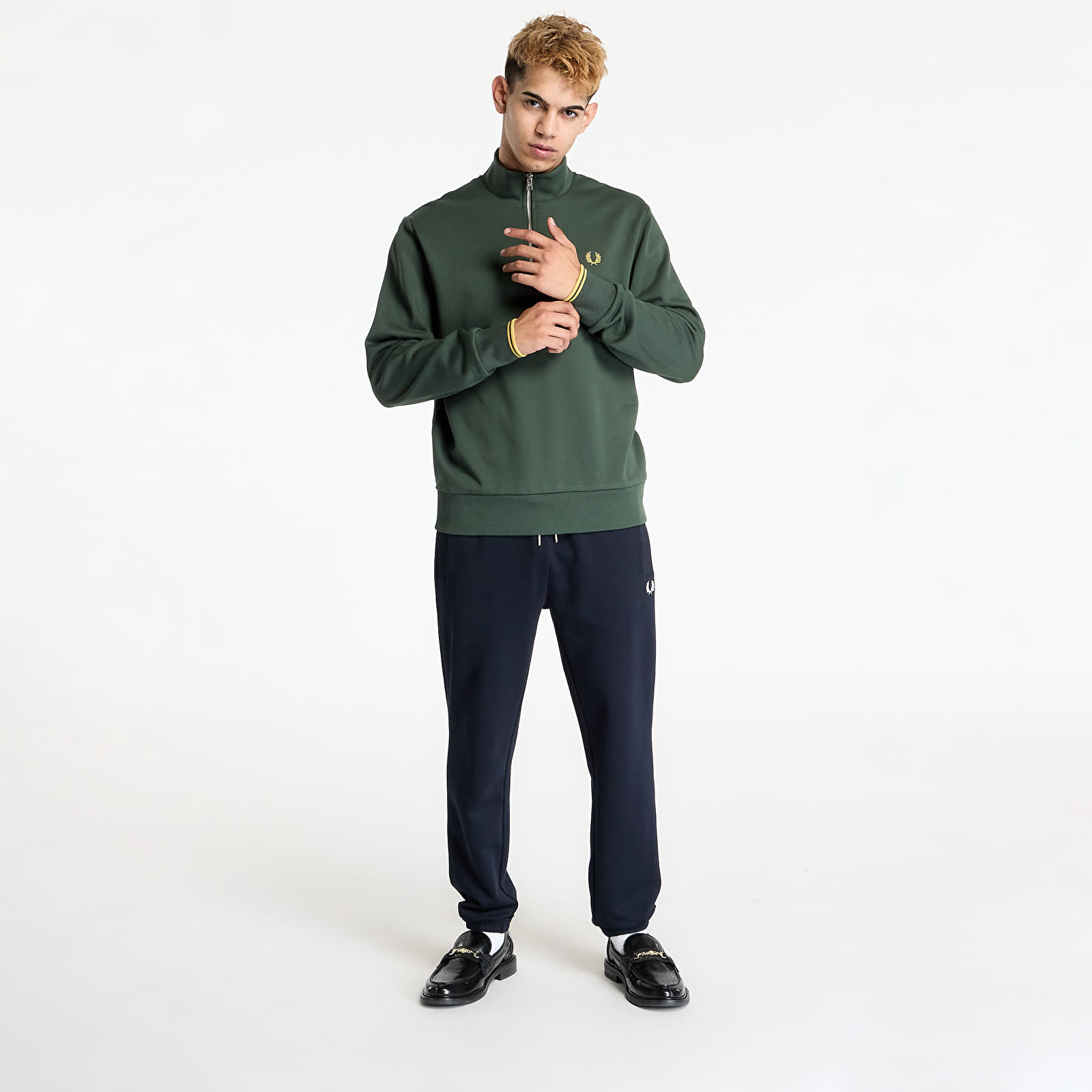 Pánské mikiny FRED PERRY Half Zip Sweatshirt Court Green