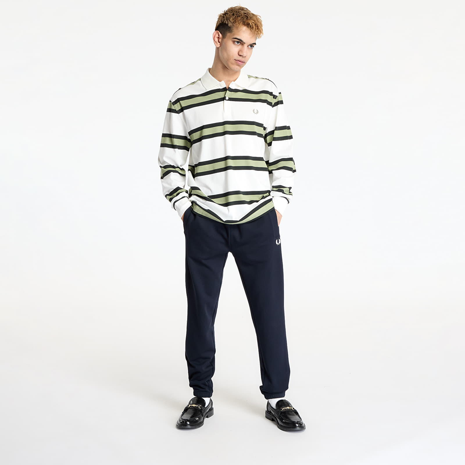 T-skjorter for menn FRED PERRY Jersey Stripe Polo Shirt Light Ecru