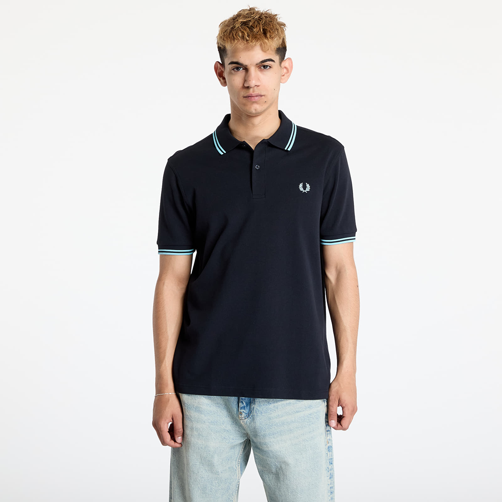 T-skjorter for menn FRED PERRRY Twin Tipped Fred Perry Shirt Navy/ Mint Blue