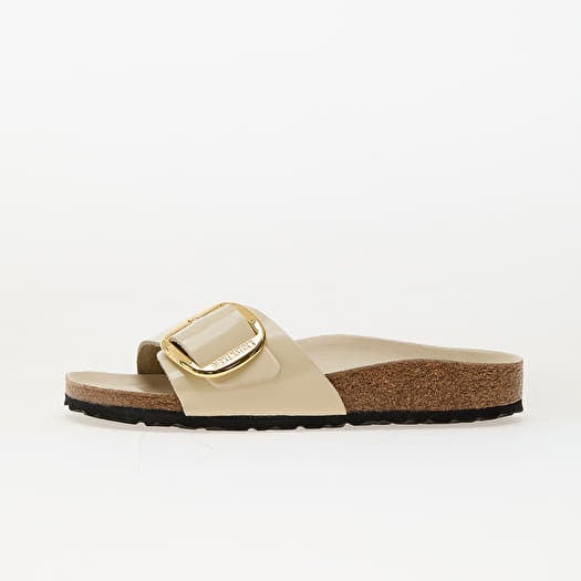Birkenstock Madrid Big Buckle Natural Leather Patent High-Shine Ecru