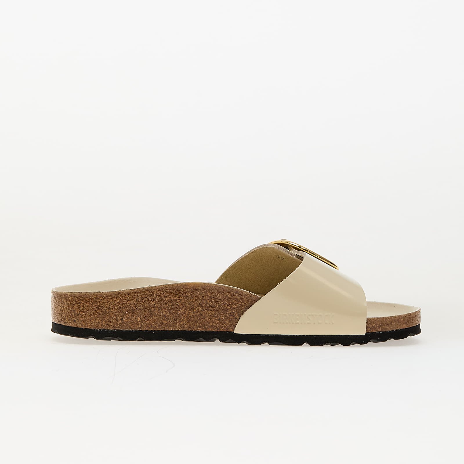 Women's sneakers and shoes Birkenstock Madrid Big Buckle Natural Leather Patent High-Shine Ecru