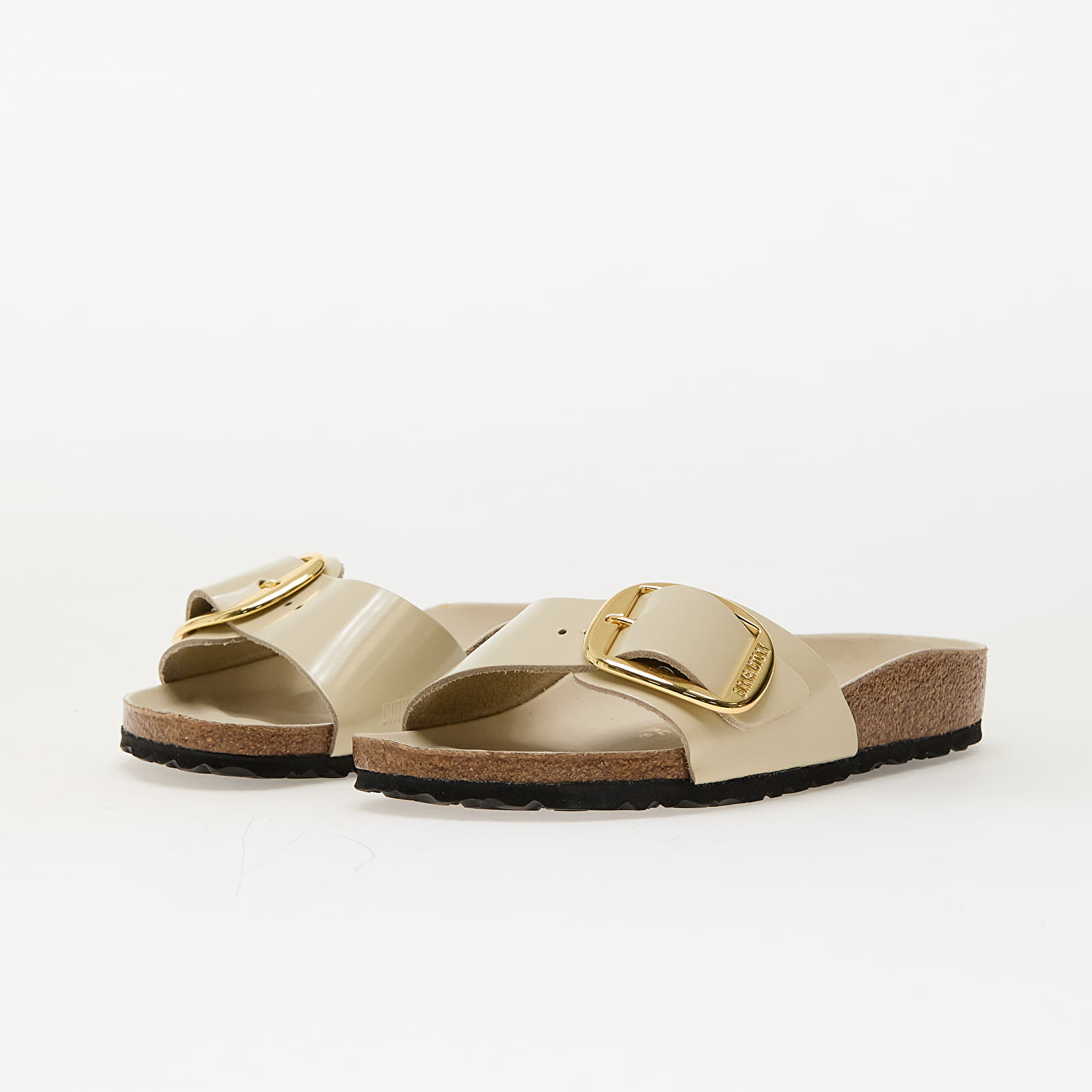 Women's sneakers and shoes Birkenstock Madrid Big Buckle Natural Leather Patent High-Shine Ecru