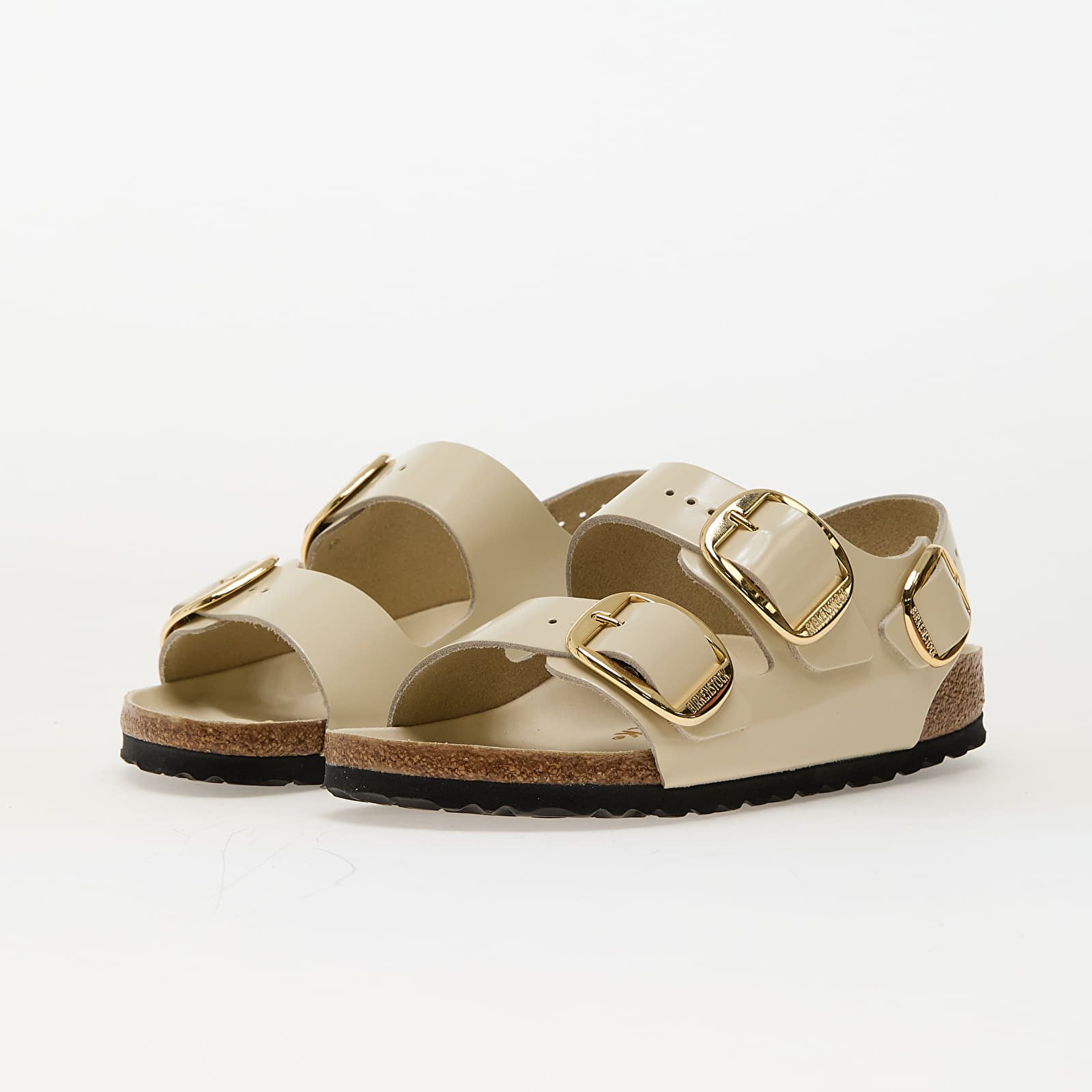 Zapatillas y zapatos de mujer Birkenstock Milano Big Buckle Natural Leather Patent High-Shine Ecru