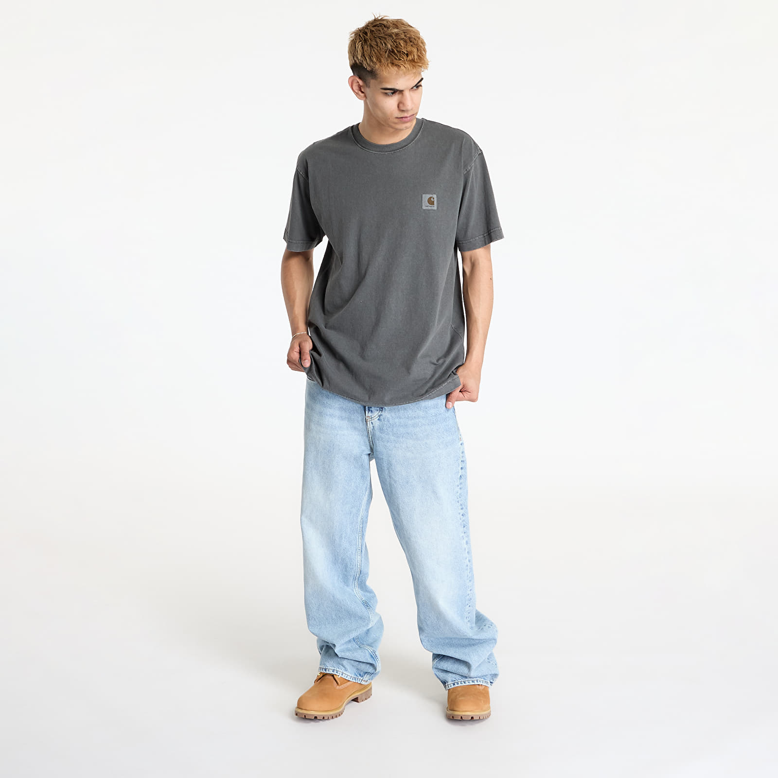 Heren T-shirts Carhartt WIP Nelson Short Sleeve T-Shirt UNISEX Graphite Garment Dyed