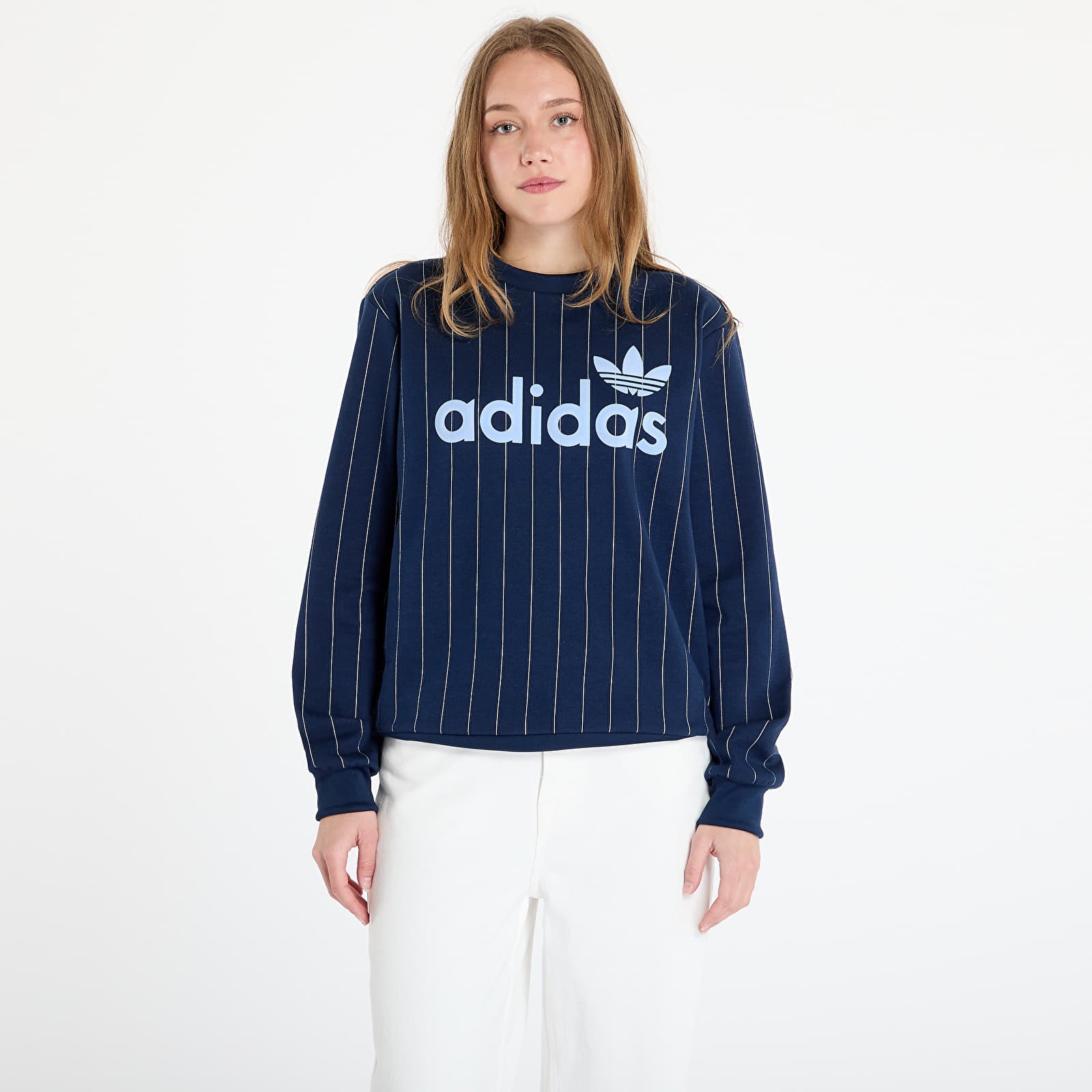 Sudaderas de mujer adidas Pinstripe Graphic Sweatshirt Blue/ Night Indigo/ Off White