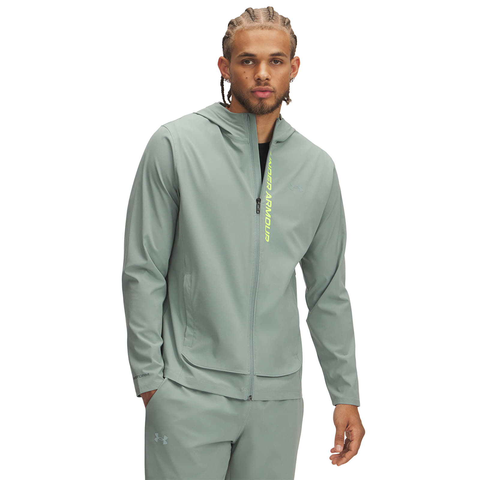 Men's jackets Under Armour OUTRUN THE STORM JACKET Silica Green/ High Vis Yellow/ Reflective