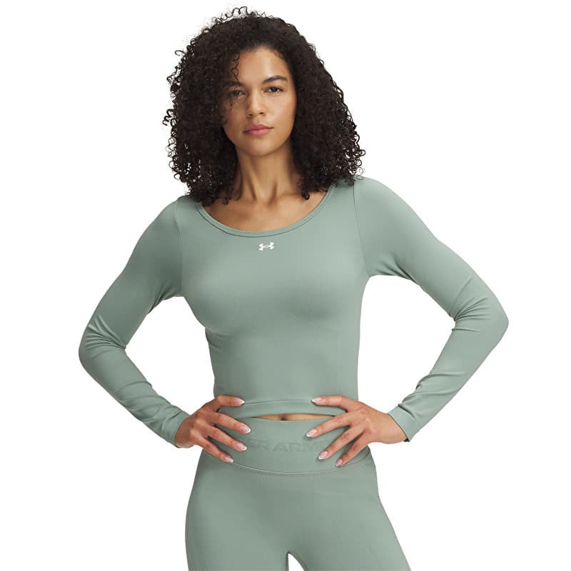 T-paita Under Armour Vanish Seamless LS Tee Silica Green/ White