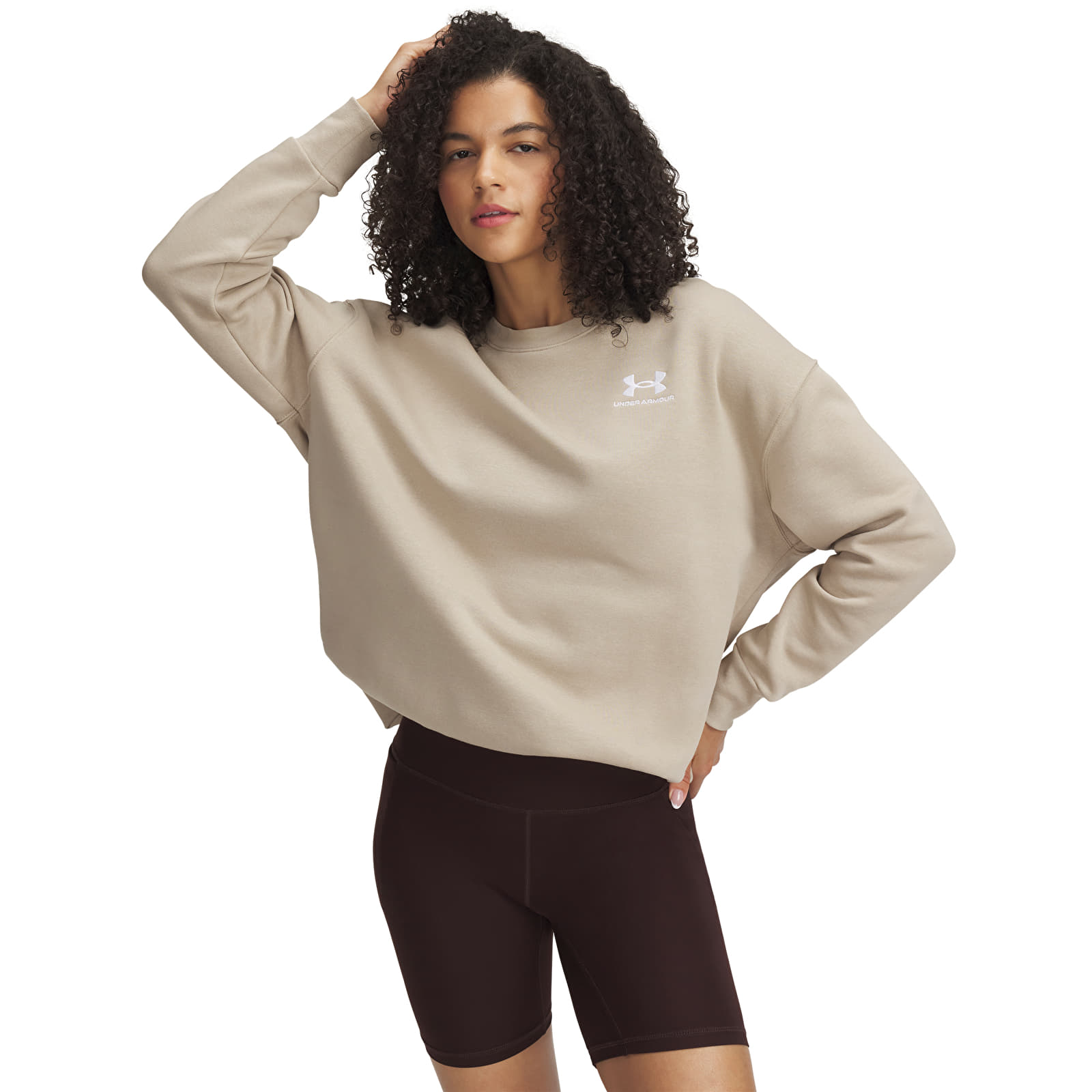 Sudaderas de mujer Under Armour Icon Fleece OS Crew City Khaki/ White
