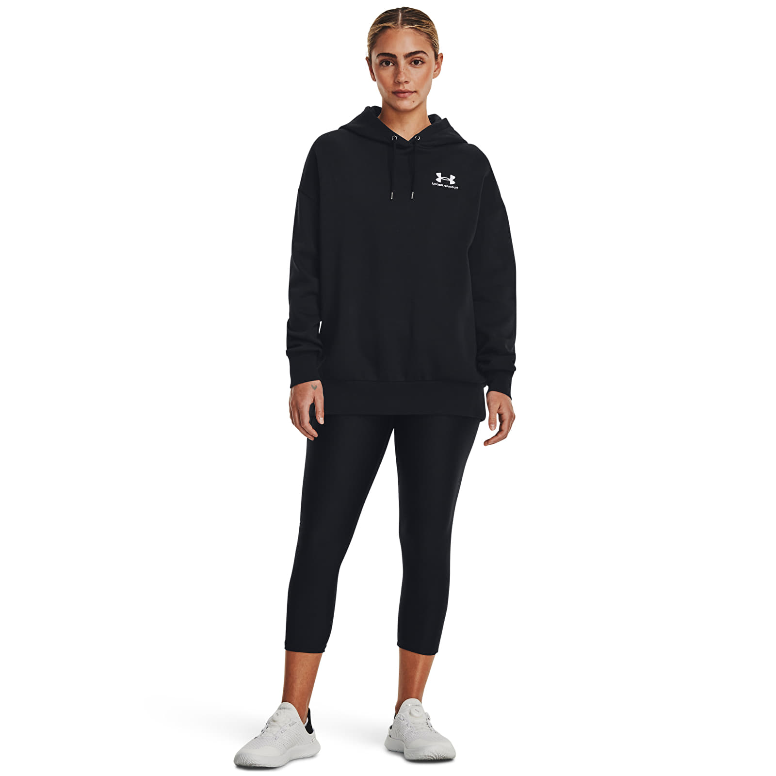 Bluzy damskie Under Armour Icon Fleece OS Hoodie Black/ White