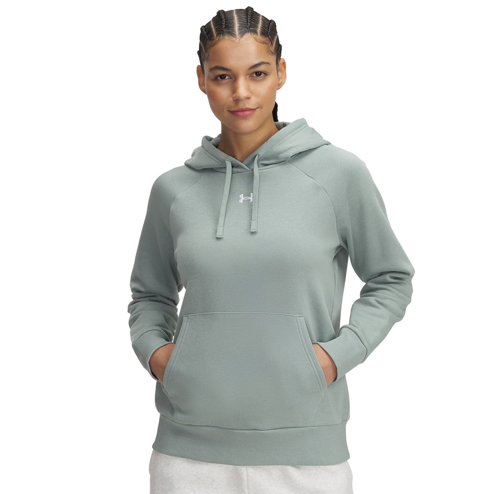 Sweatshirt Under Armour Rival Fleece Hoodie Silica Green/ White XS