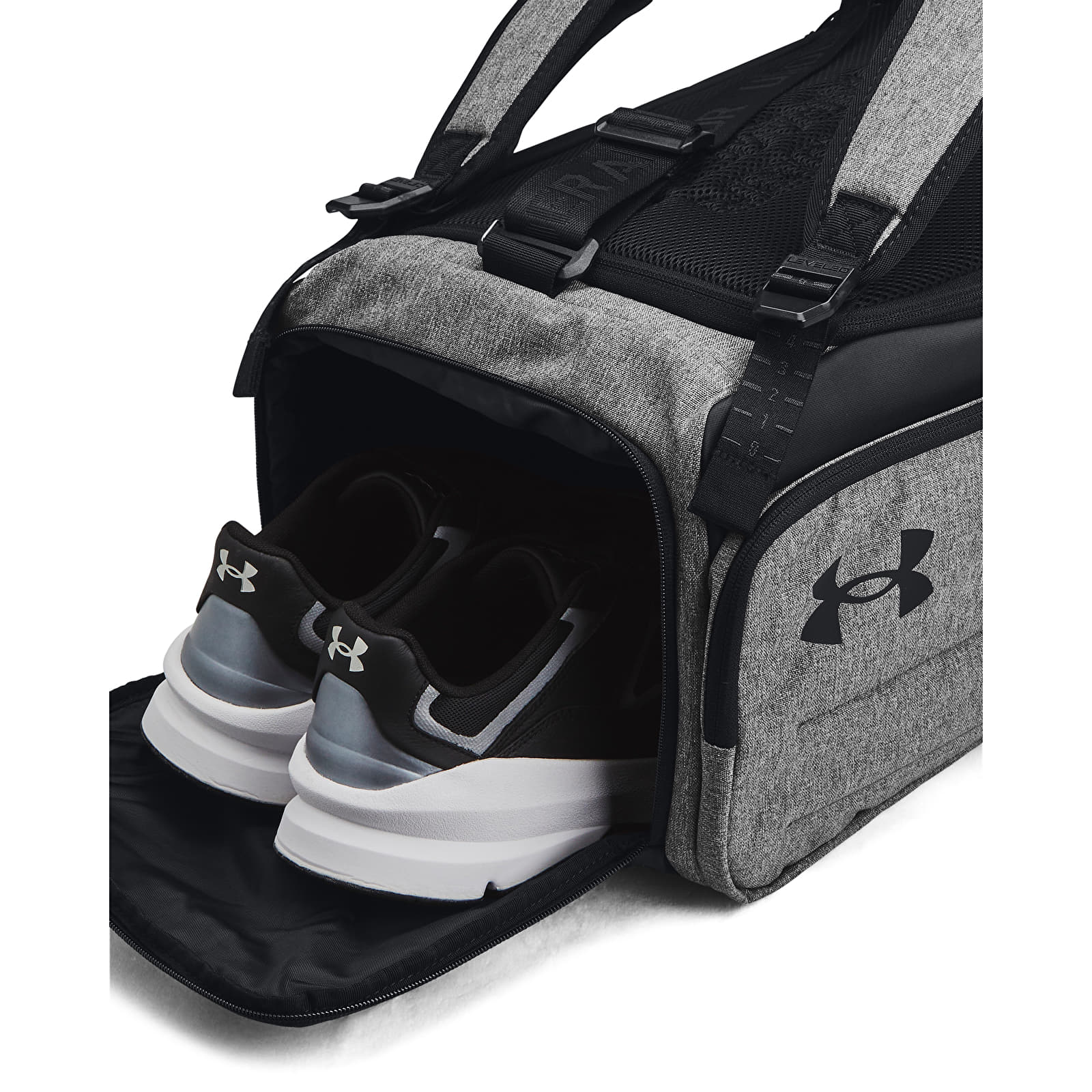Duffle taske Under Armour Contain Duo SM BP Duffle Castlerock Medium Heather/ Black/ White