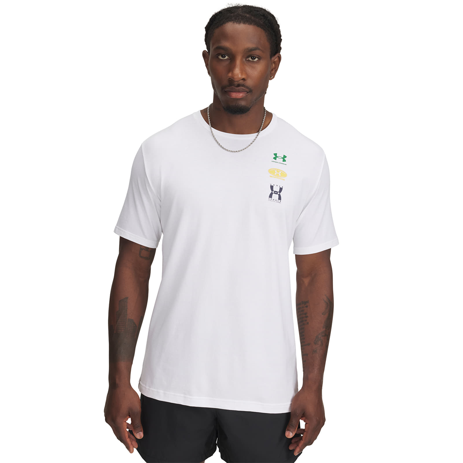 Meeste T-särgid Under Armour M 60/40S EVOL LOGO SS Tee White/ Midnight Navy/ Midnight Navy