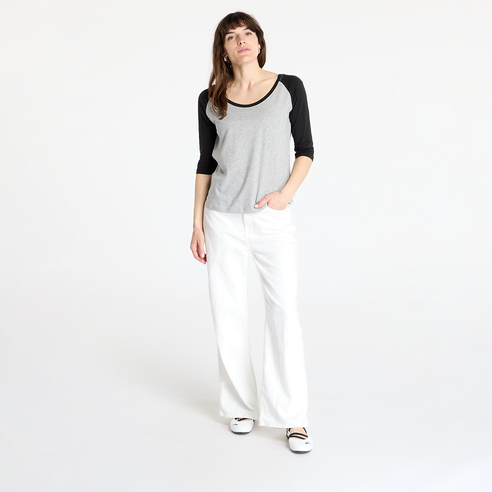 T-shirts Urban Classics Ladies 3/4 Contrast Raglan Grey/ Black