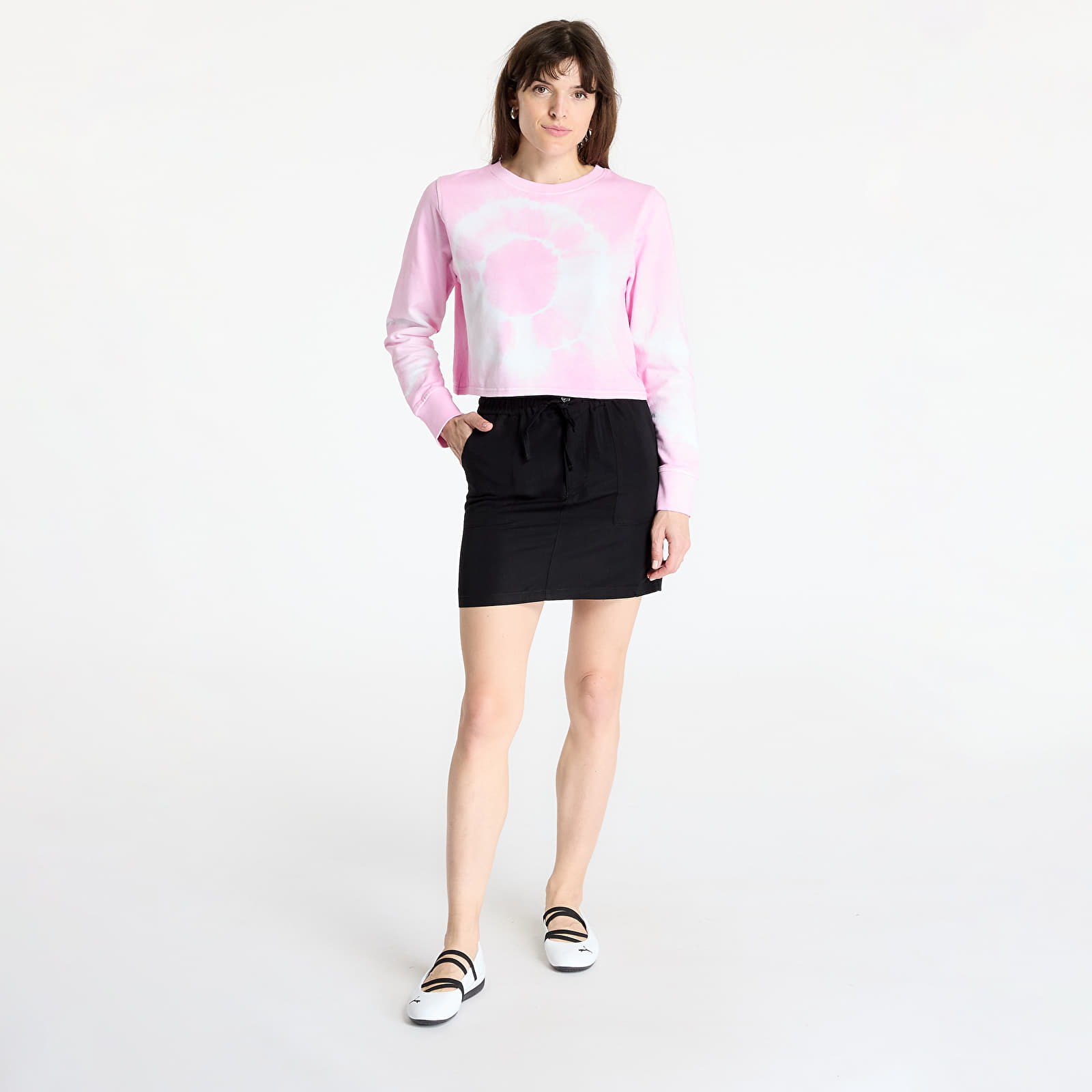 Mikiny Urban Classics Ladies Tie Dye Cropped Crewneck Pink