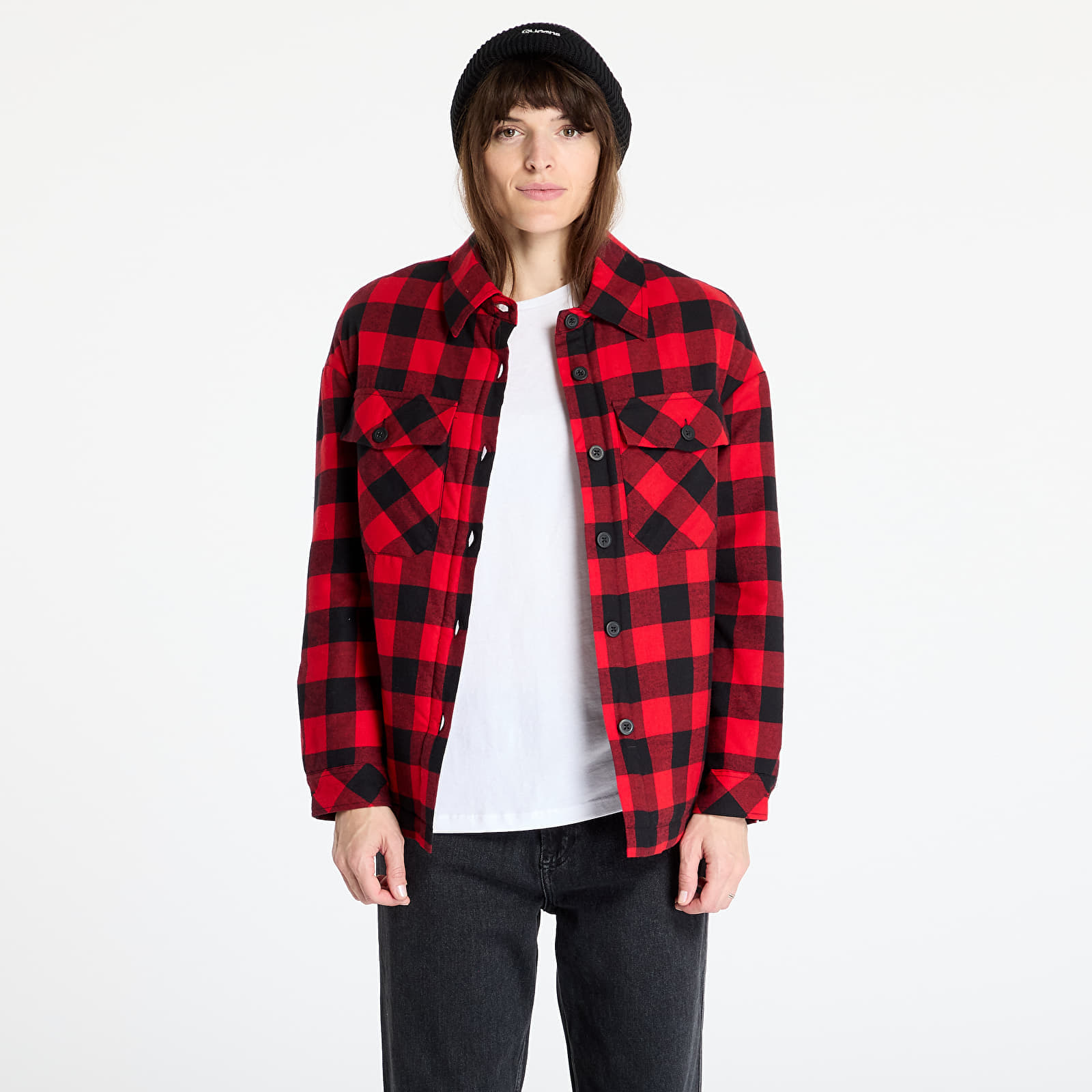 Jachetă Urban Classics Ladies Flanell Padded Overshirt Black / Red XS