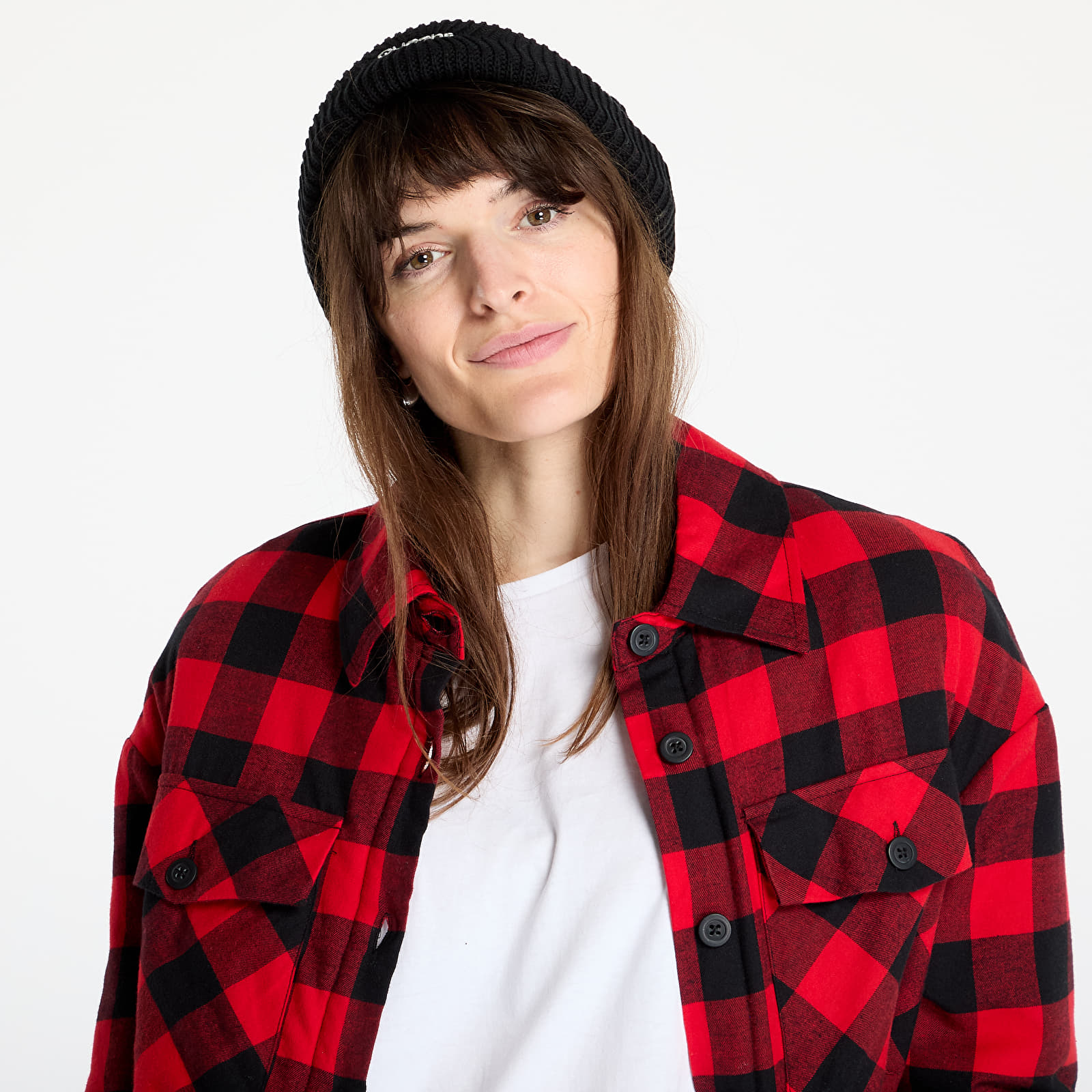 Jackets Urban Classics Ladies Flanell Padded Overshirt Black / Red
