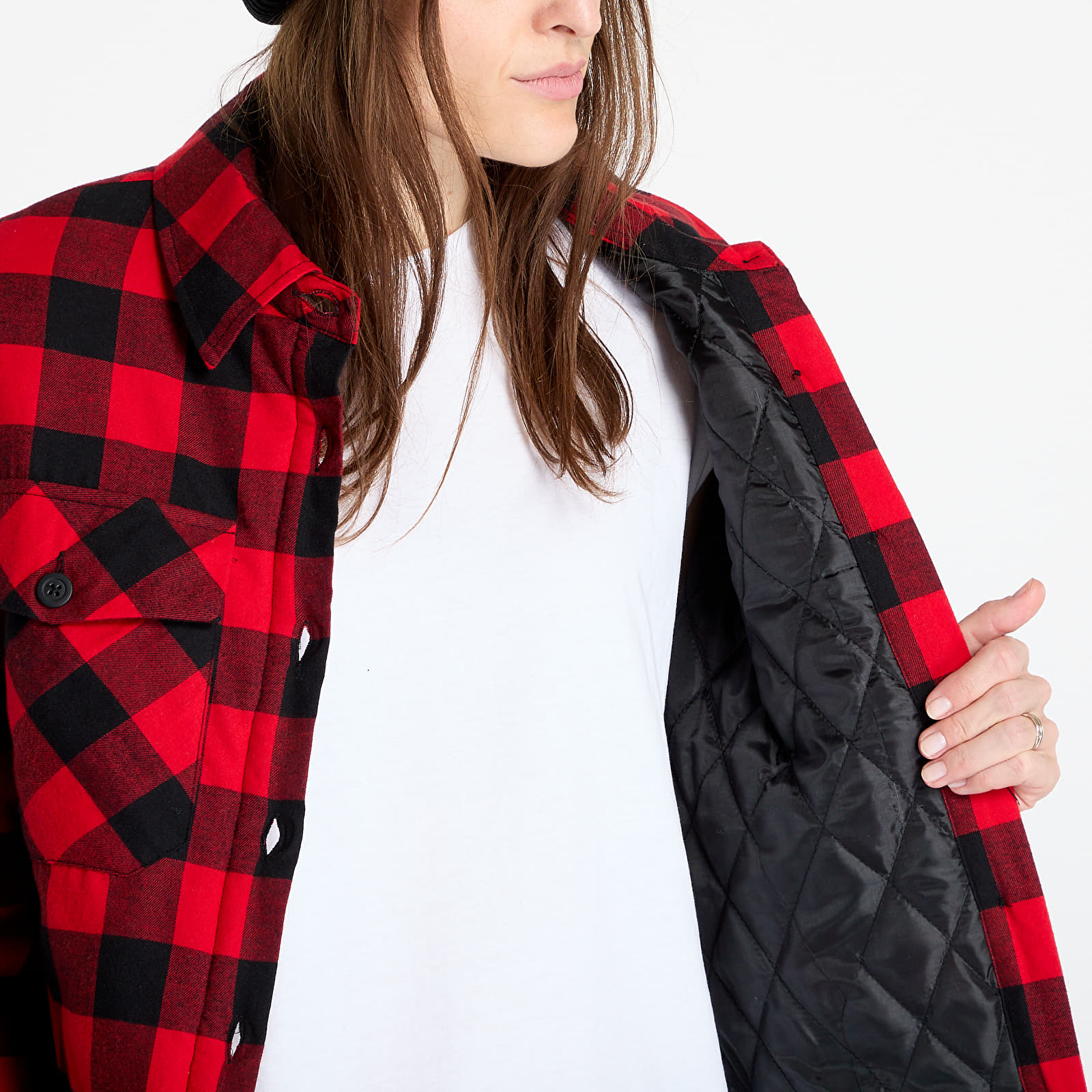 Jackets Urban Classics Ladies Flanell Padded Overshirt Black / Red