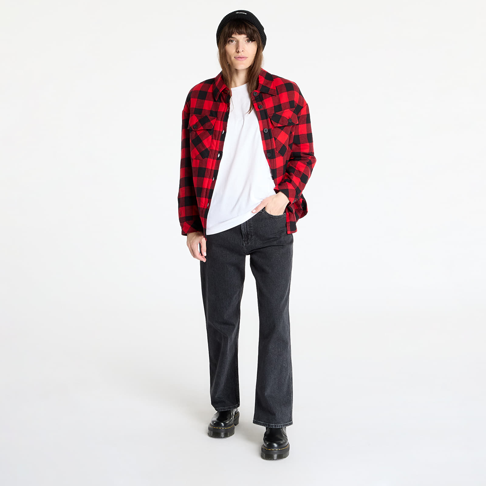 Jackets Urban Classics Ladies Flanell Padded Overshirt Black / Red