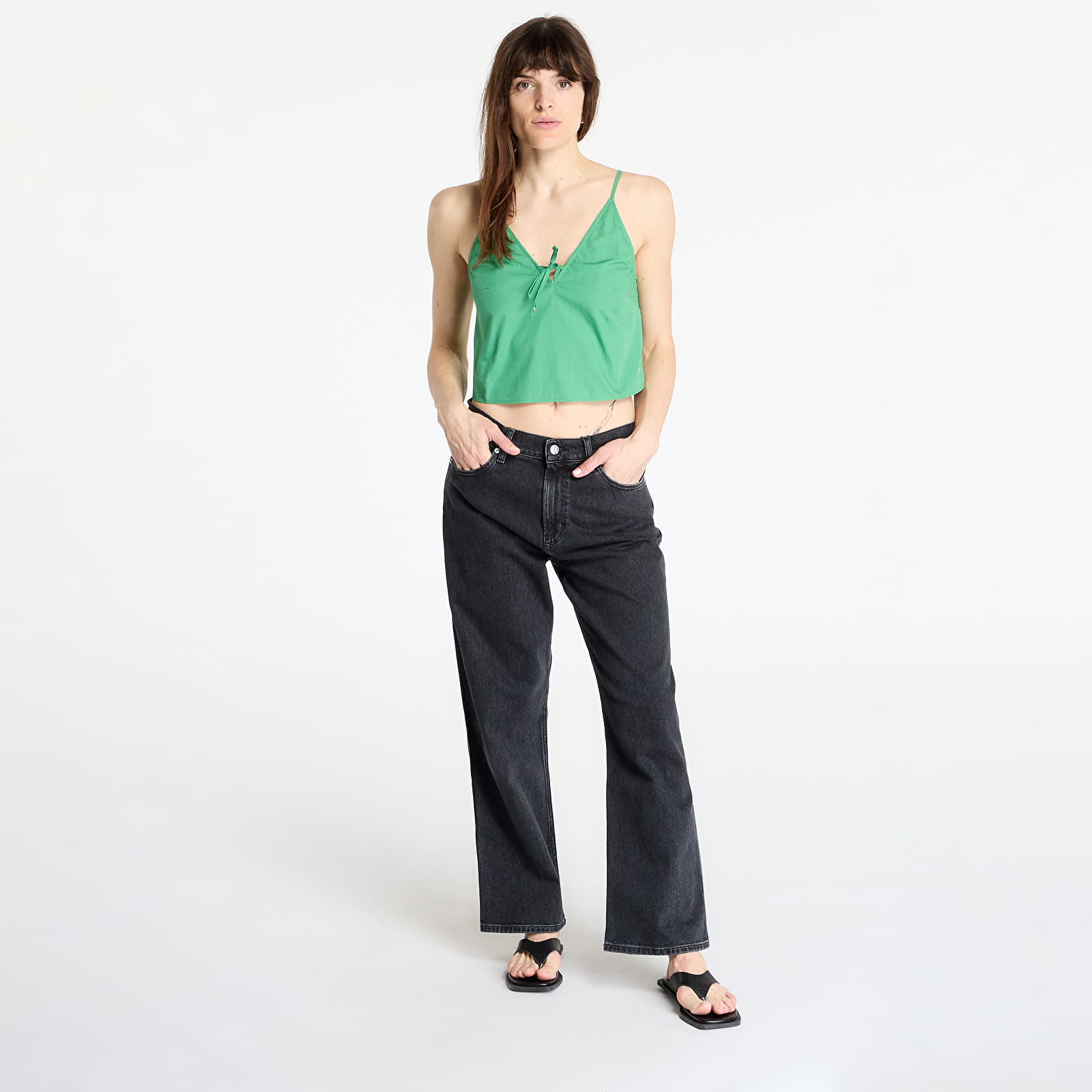 Tank tops TOMMY JEANS Poplin Strappy Top Coastal Green