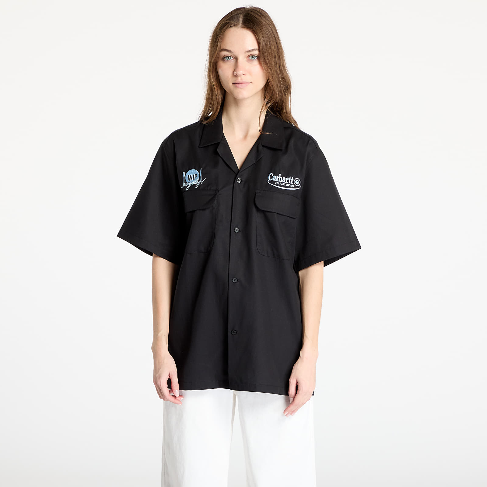 Men's shirts Carhartt WIP Short Sleeve Deli Shirt UNISEX Black/ Bluebird