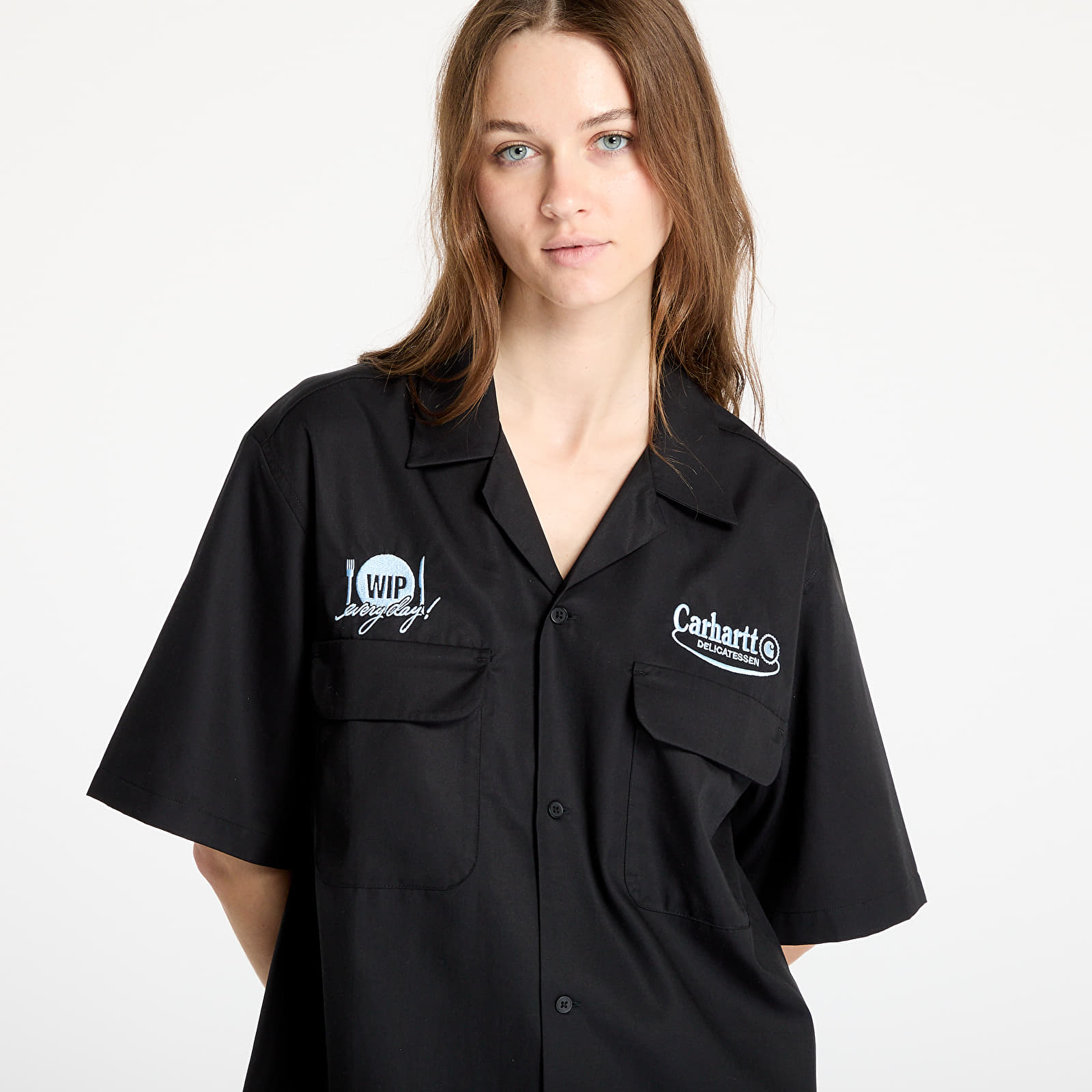 Men's shirts Carhartt WIP Short Sleeve Deli Shirt UNISEX Black/ Bluebird
