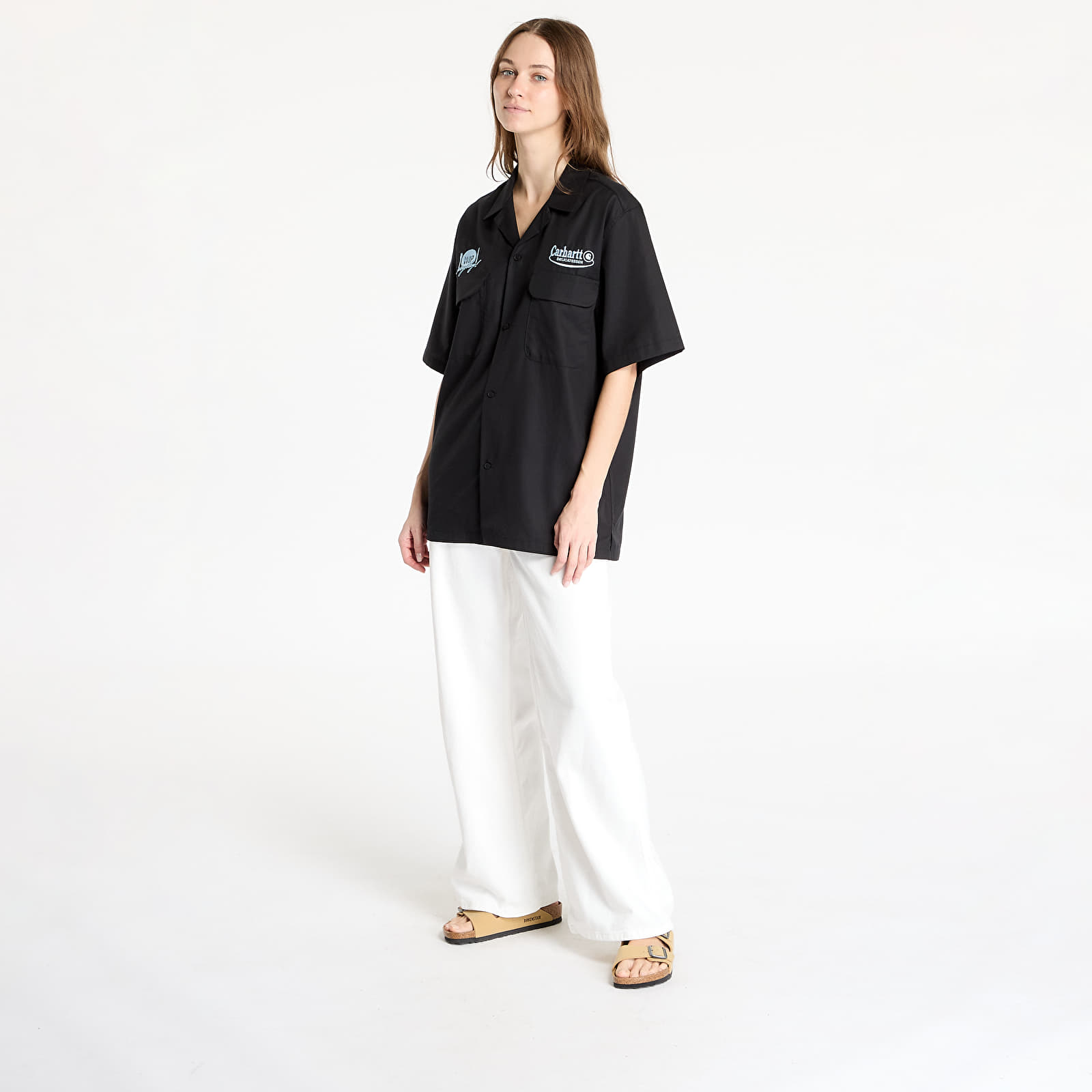 Men's shirts Carhartt WIP Short Sleeve Deli Shirt UNISEX Black/ Bluebird