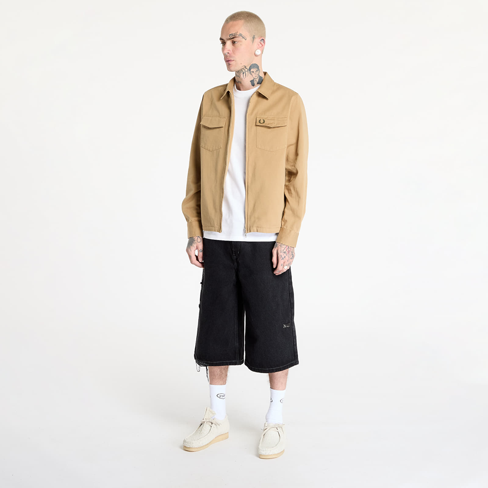 Camisas para hombre FRED PERRY Twill Zip-Through Overshirt Warm Stone