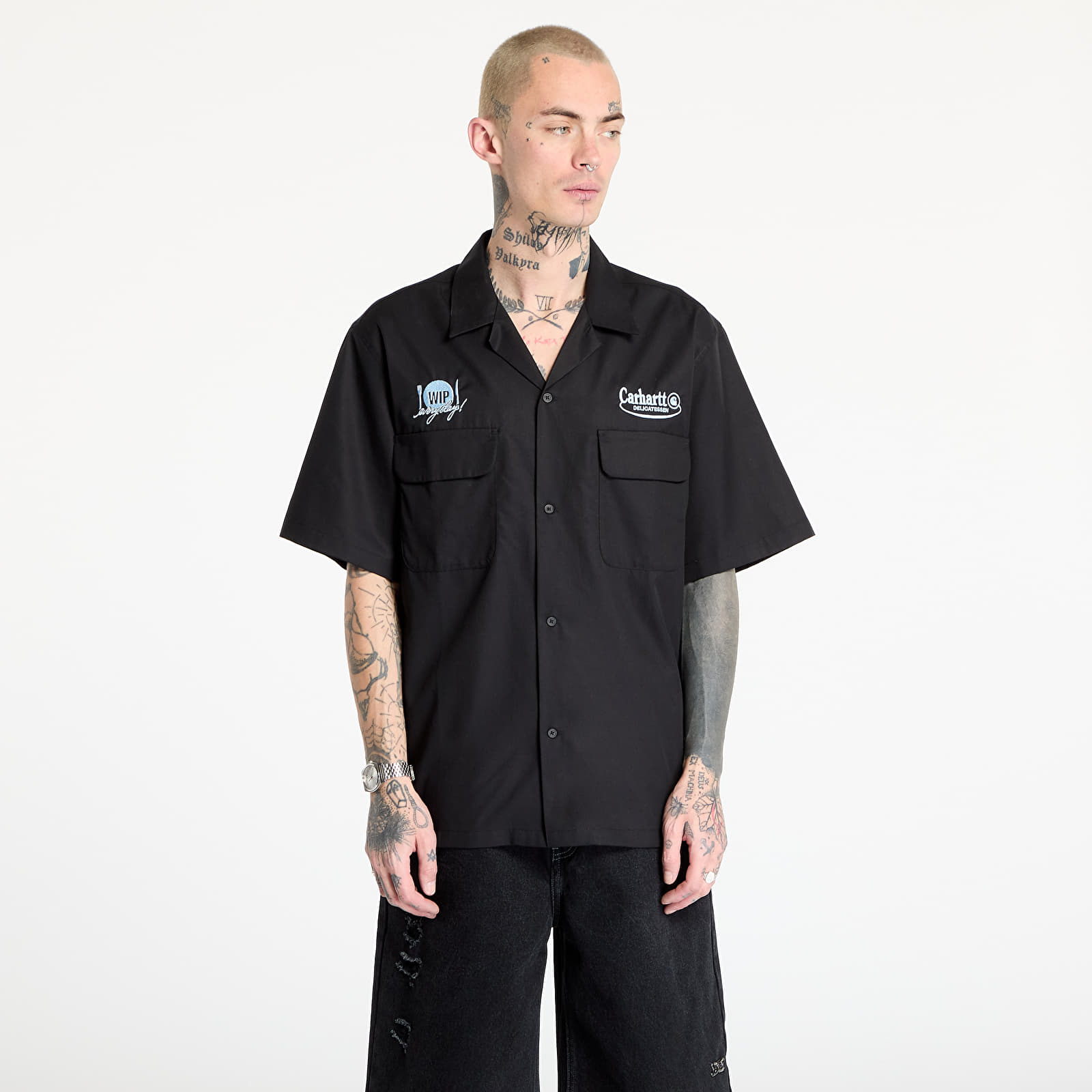Men's shirts Carhartt WIP Short Sleeve Deli Shirt UNISEX Black/ Bluebird