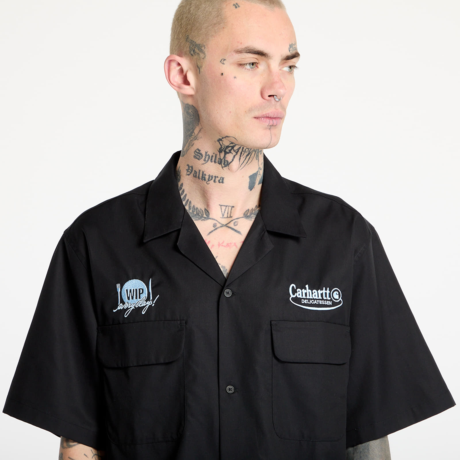 Men's shirts Carhartt WIP Short Sleeve Deli Shirt UNISEX Black/ Bluebird