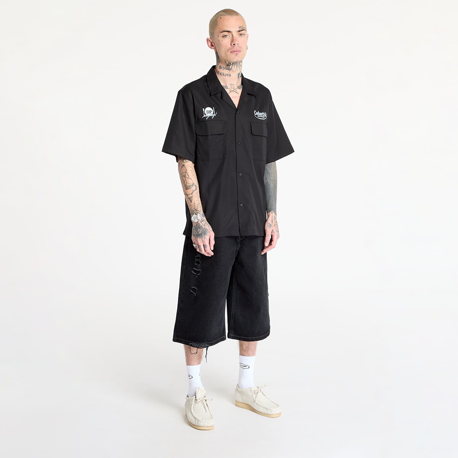Men's shirts Carhartt WIP Short Sleeve Deli Shirt UNISEX Black/ Bluebird