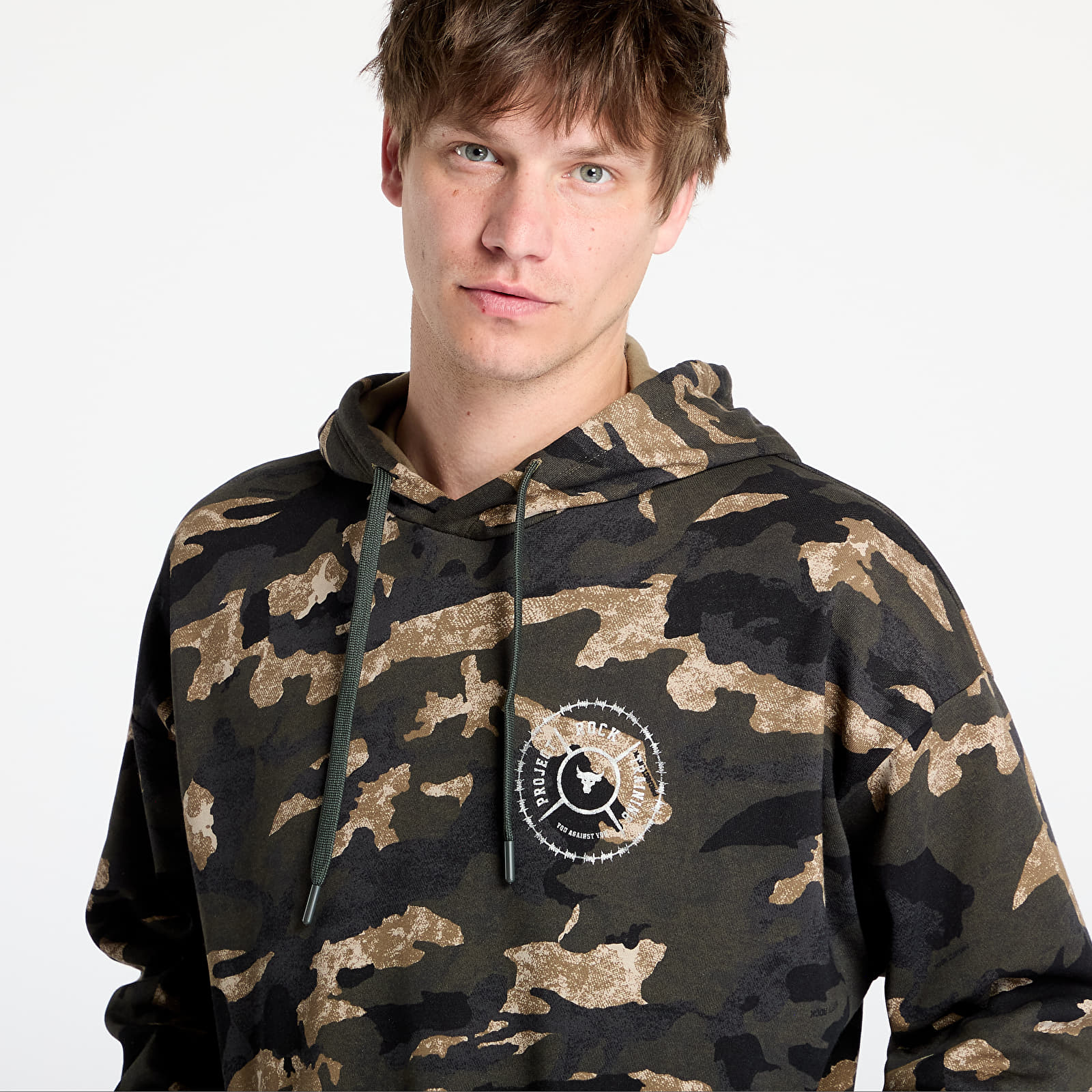 Meeste kampsunid Under Armour Project Rock AOP Terry Hoodie Grey/ Green