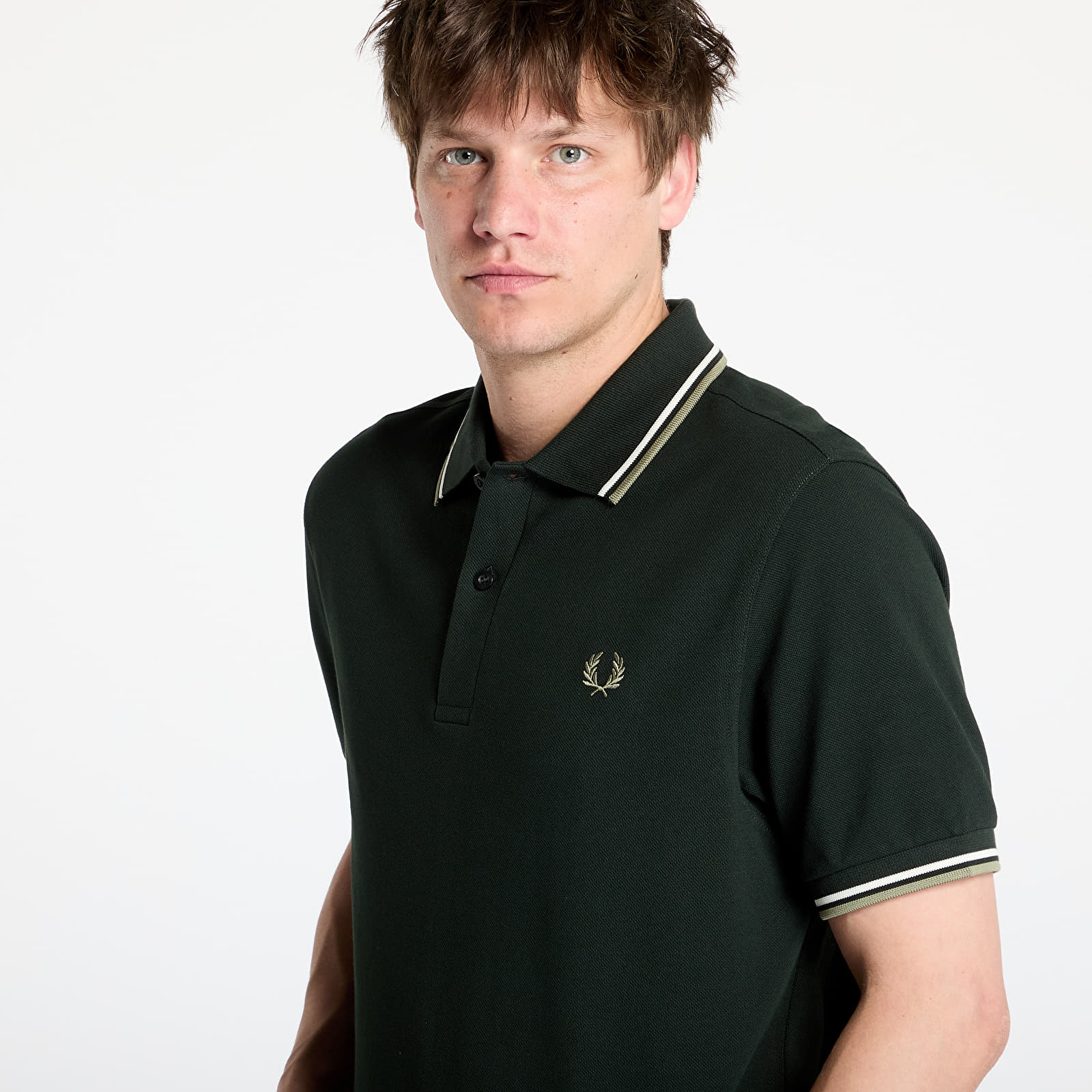 Polo trička FRED PERRY Twin Tipped Shirt Night Green/ Light Ecru/ Olive Mint