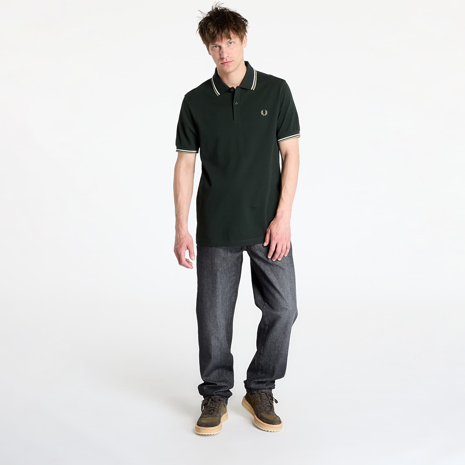 Polo trička FRED PERRY Twin Tipped Shirt Night Green/ Light Ecru/ Olive Mint