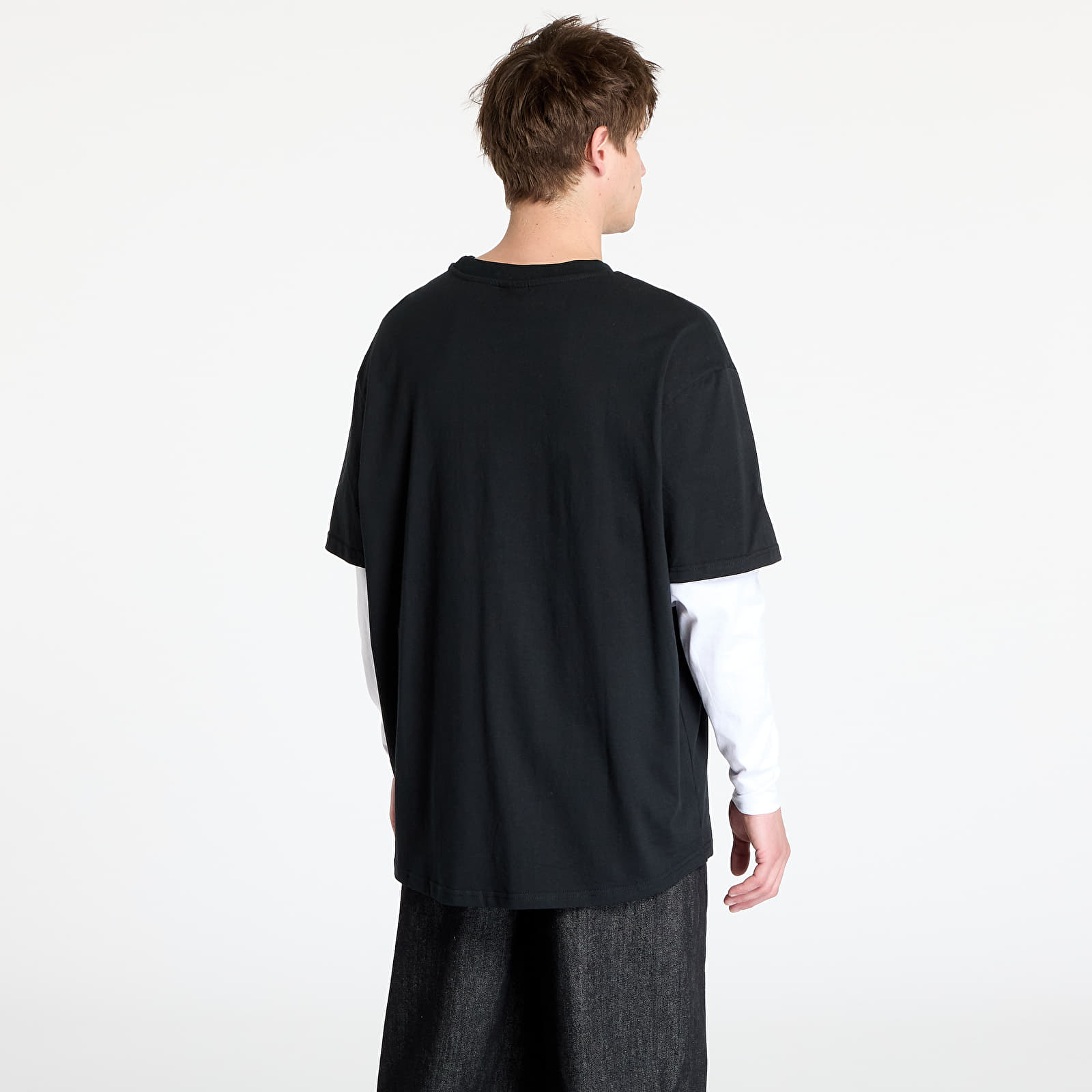 Trička Urban Classics Oversized Shaped Double Layer LS Tee Black/ White